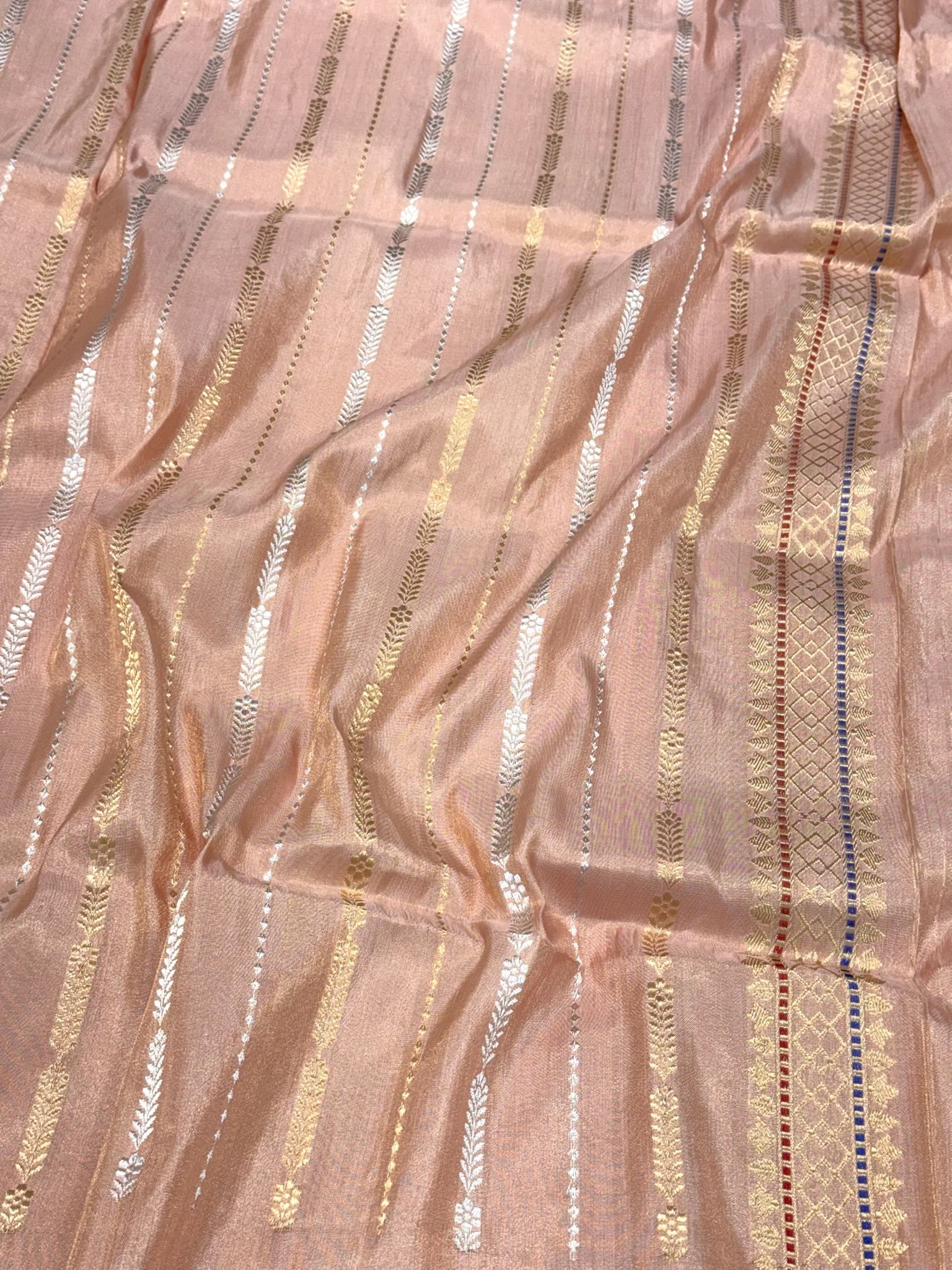 Peach Pure Mulberry Katan Silk & Tissue Silk Handwoven Banarasi Saree - Kadhwa Weave Timeless Heritage
