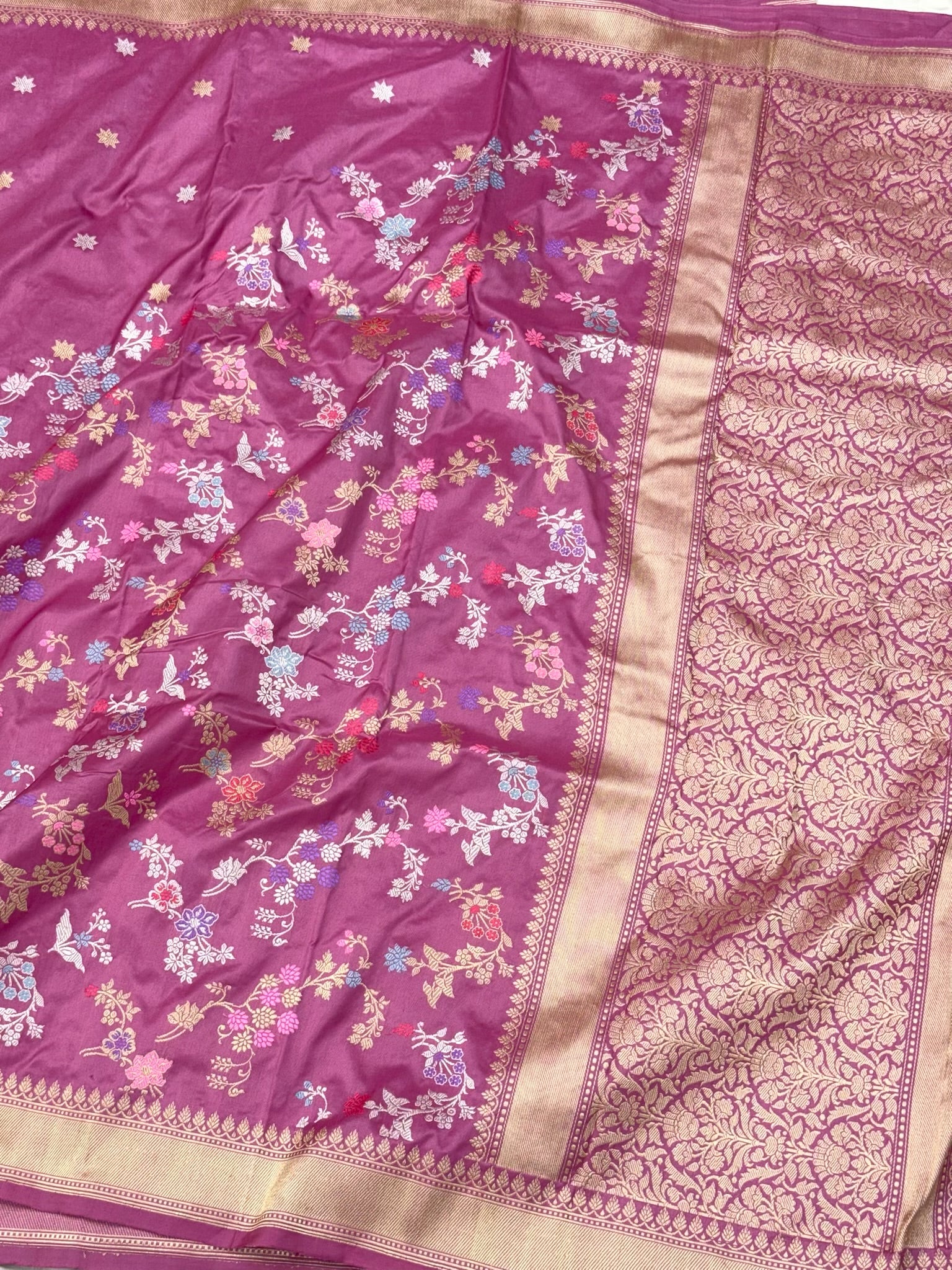 Mulberry Pink Pure Double Katan Silk & Mulberry Silk Handwoven | Kadhwa Technique | Contemporary Banarasi Designer Saree