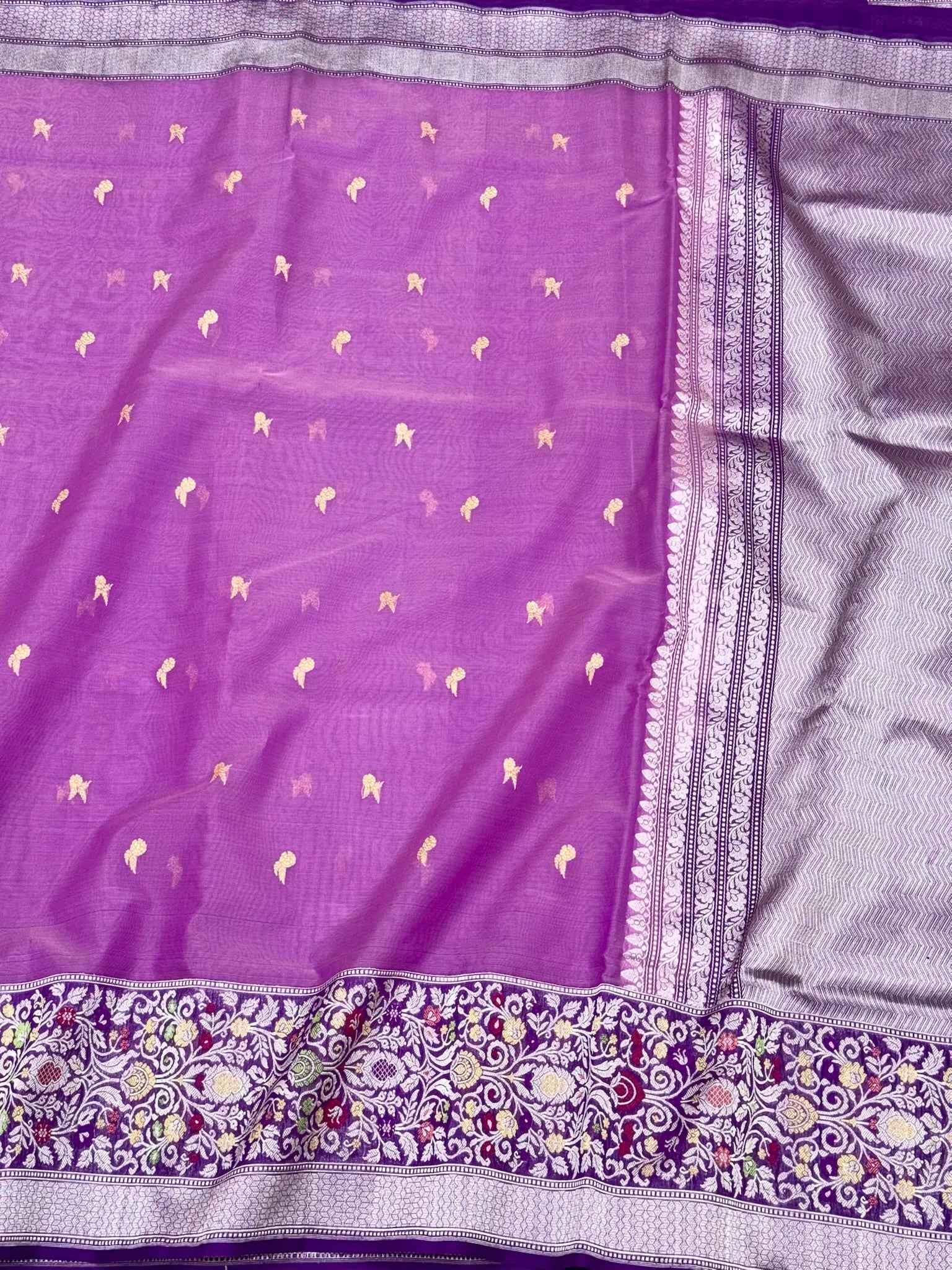 Lilac Pink Pure Mulberry Kora Silk Handwoven Banarasi Saree