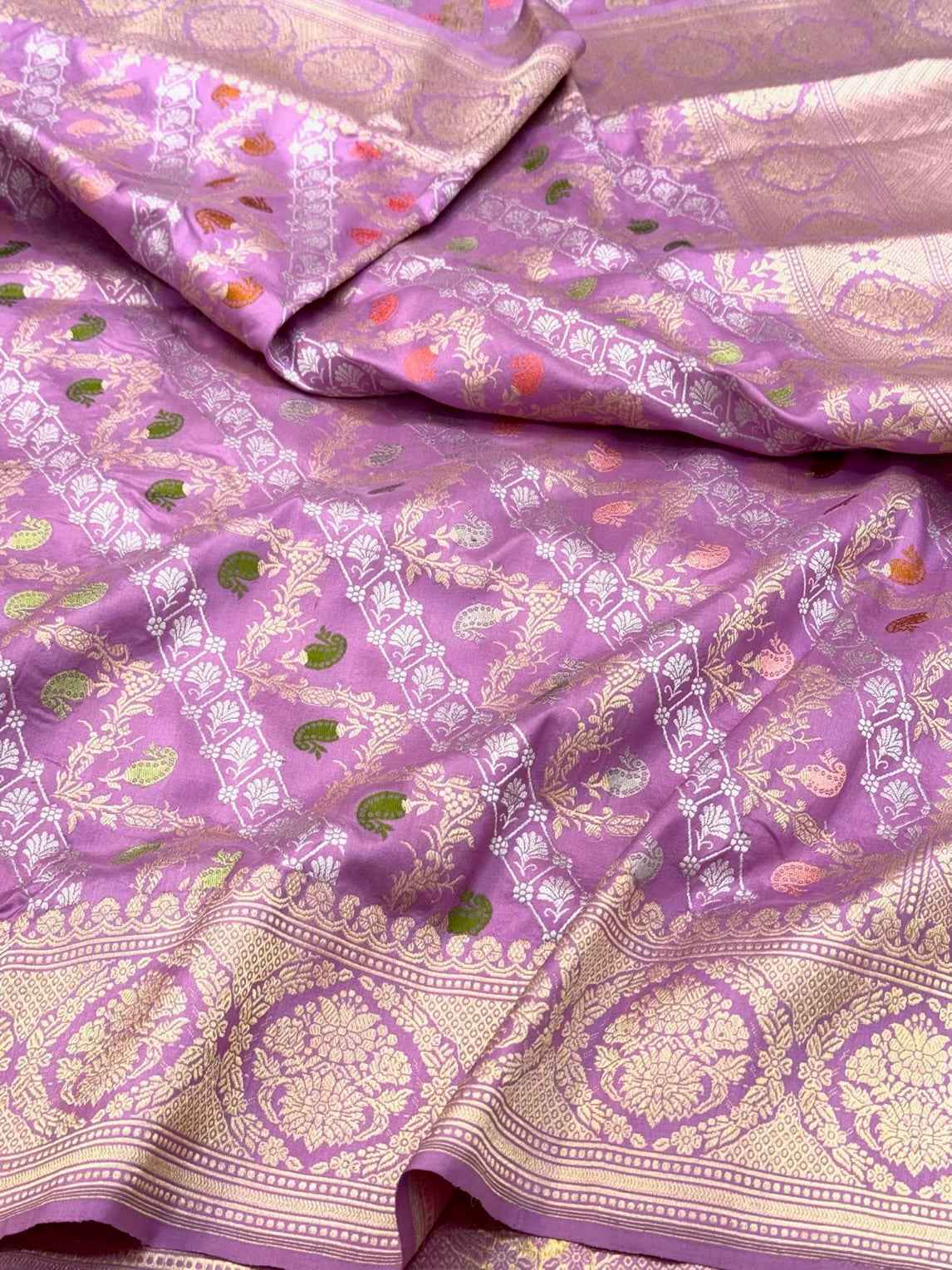 Purple Pure Katan Silk Saree | Kadhwa Technique | Handwoven Banarasi Saree | 100% Pure Mulberry Silk Saree