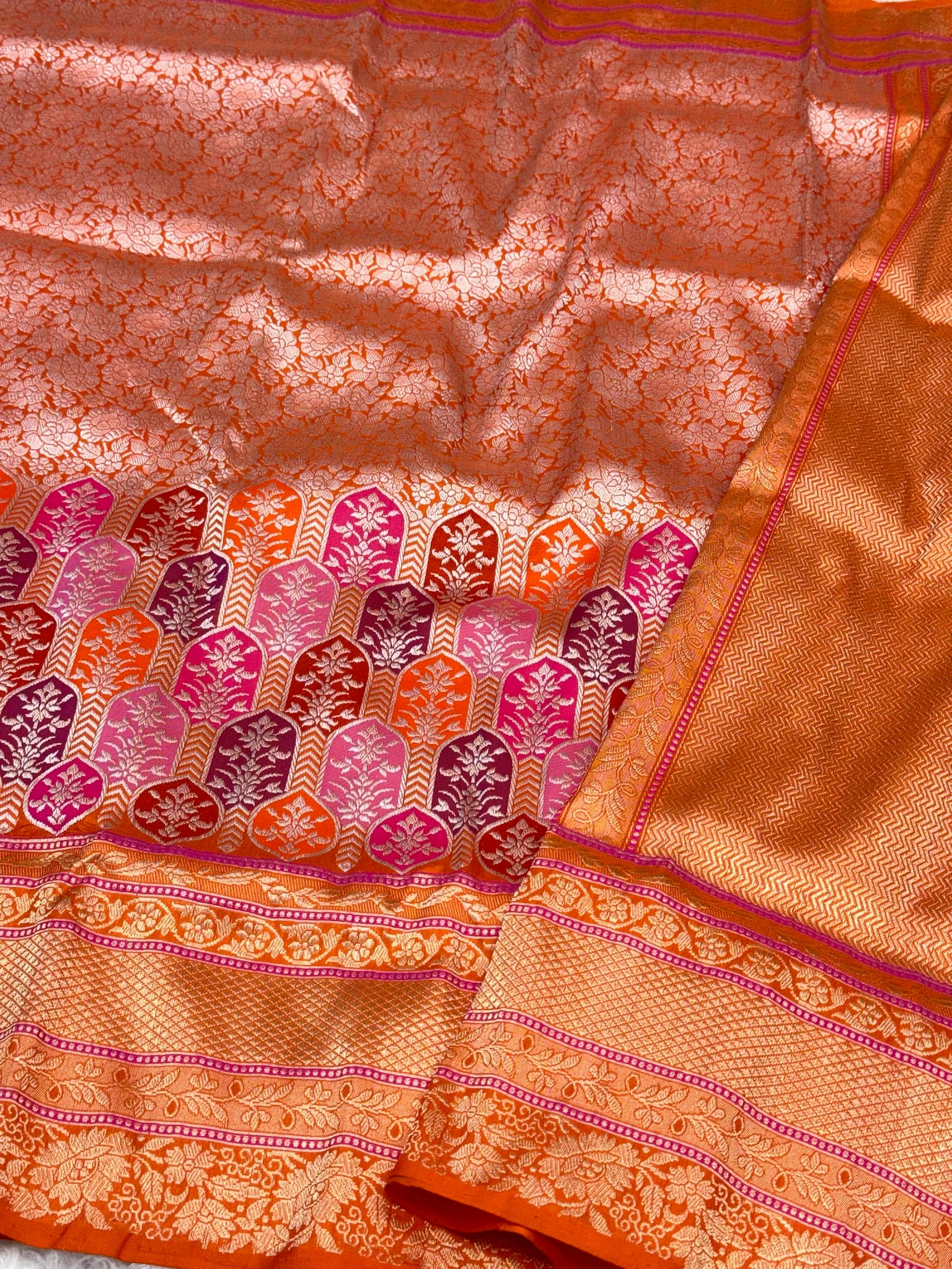 Orange Pure Mulberry Katan Silk Handwoven Banarasi Brocade Saree