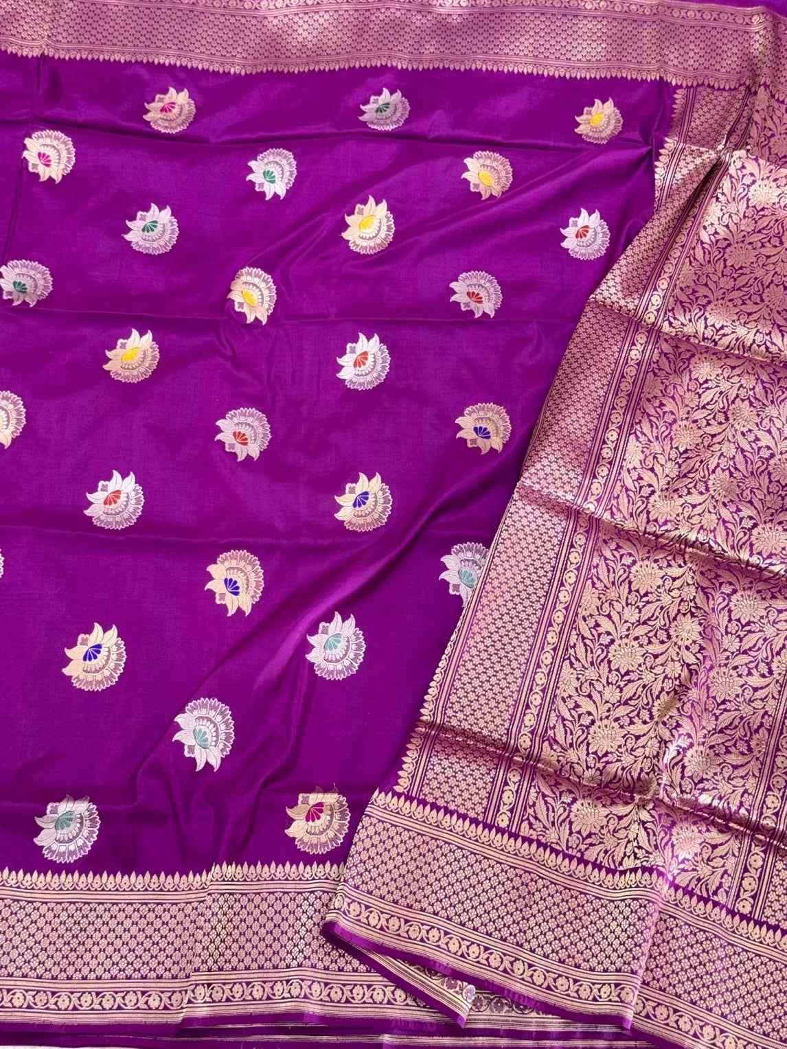 Purple 100% Pure Katan Mulberry Silk Banarasi Handwoven Saree