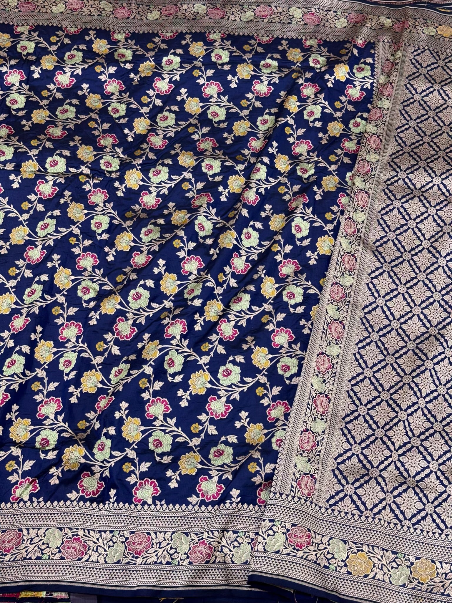 Dark Blue Handloom Banarasi Saree | Pure Mulberry Katan Silk Banarasi Saree - The Royal Palette