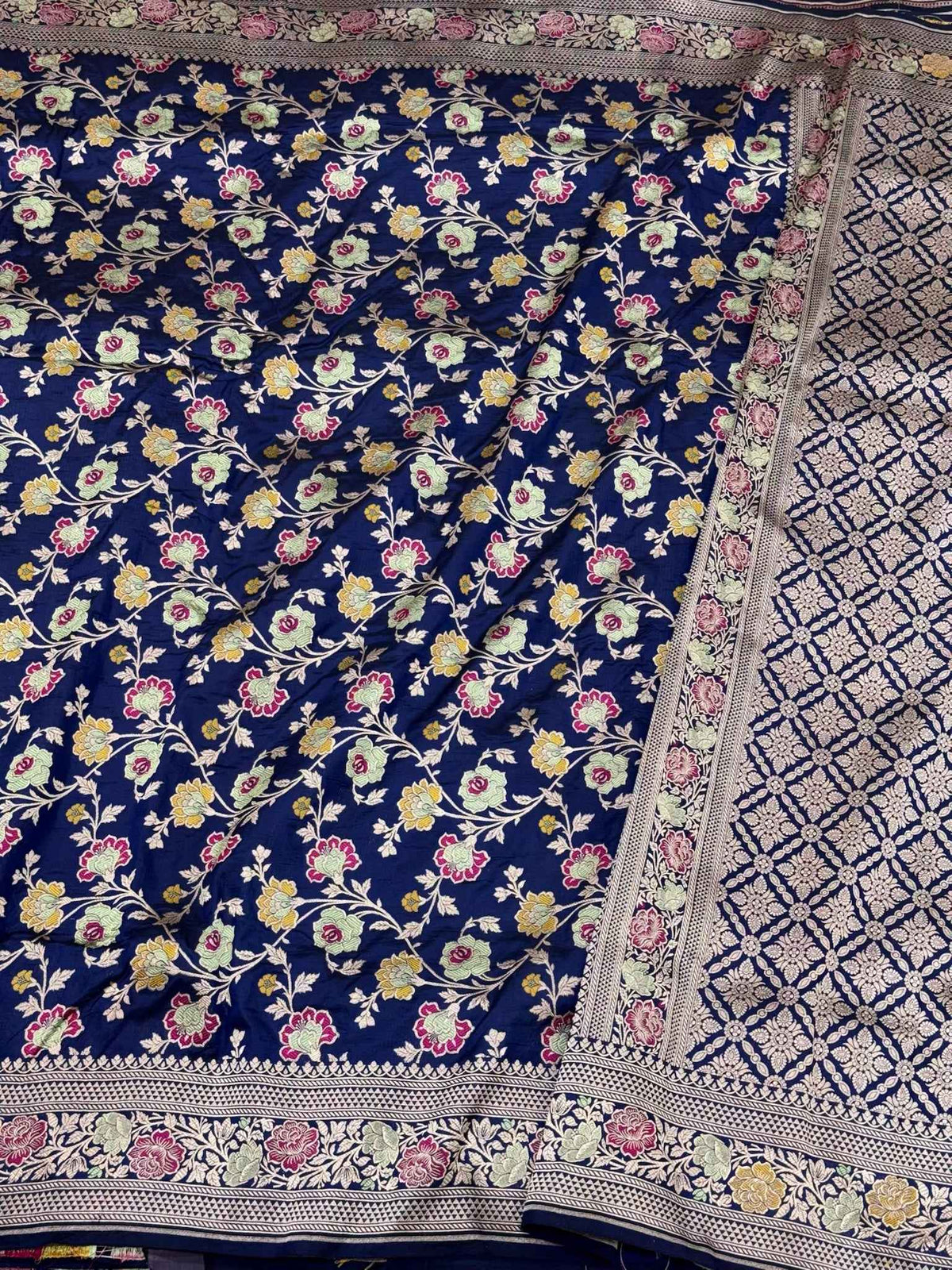 Dark Blue Handloom Banarasi Saree | Pure Mulberry Katan Silk Banarasi Saree - The Royal Palette