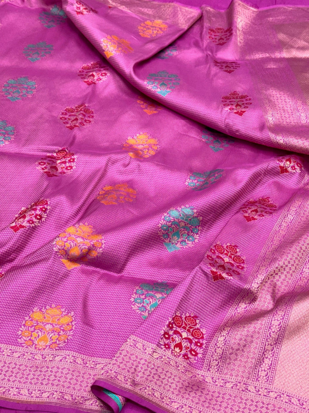 Magenta Purple Pure Katan Silk Handloom Banarasi Saree