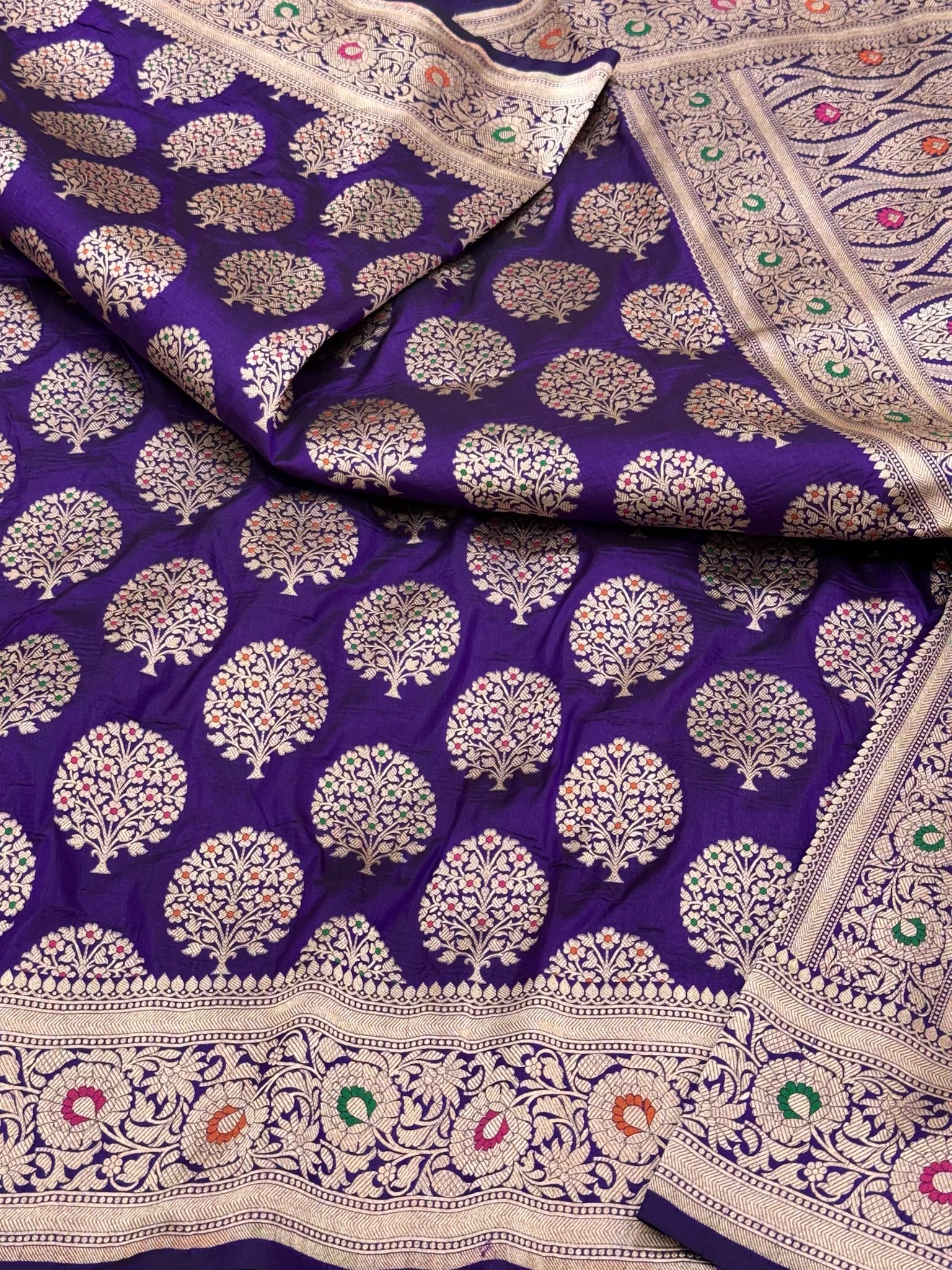 Purple Handloom Fine Banarasi Saree - Pure Mulberry Katan Silk Saree