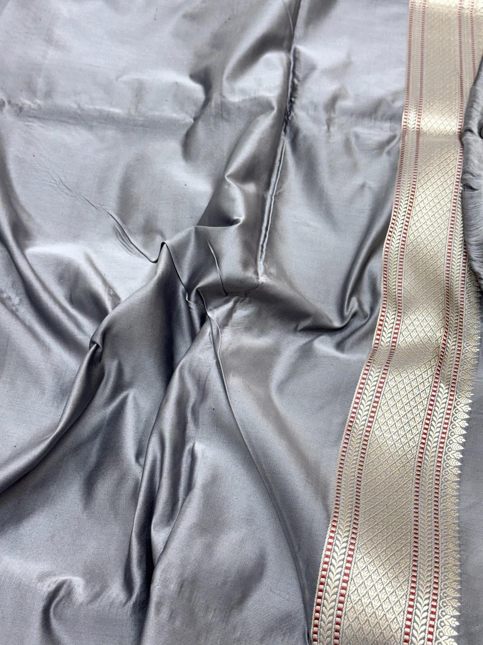Gray Pure Mulberry Satin Silk Handwoven | Kadhwa Weave | Banarasi Tachoi Saree - Heritage In A New Light