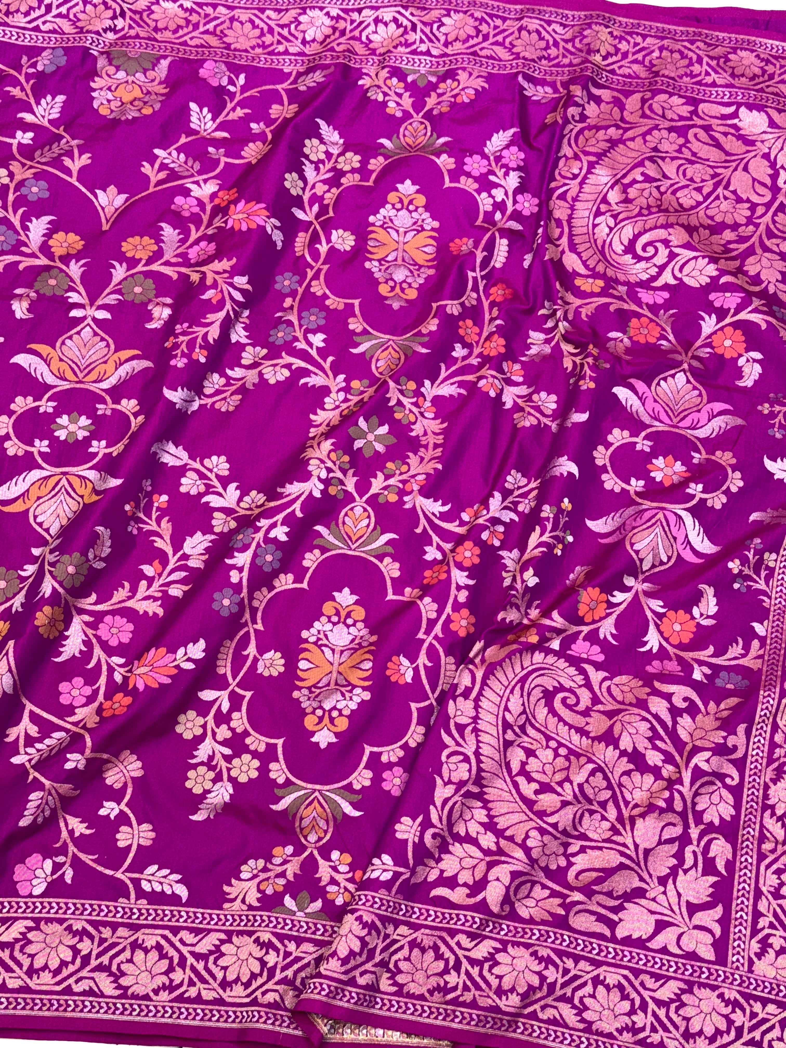 Purple Pure Katan Silk Contemporary Jamdani Handloom Banarasi Saree- Ektara Weave
