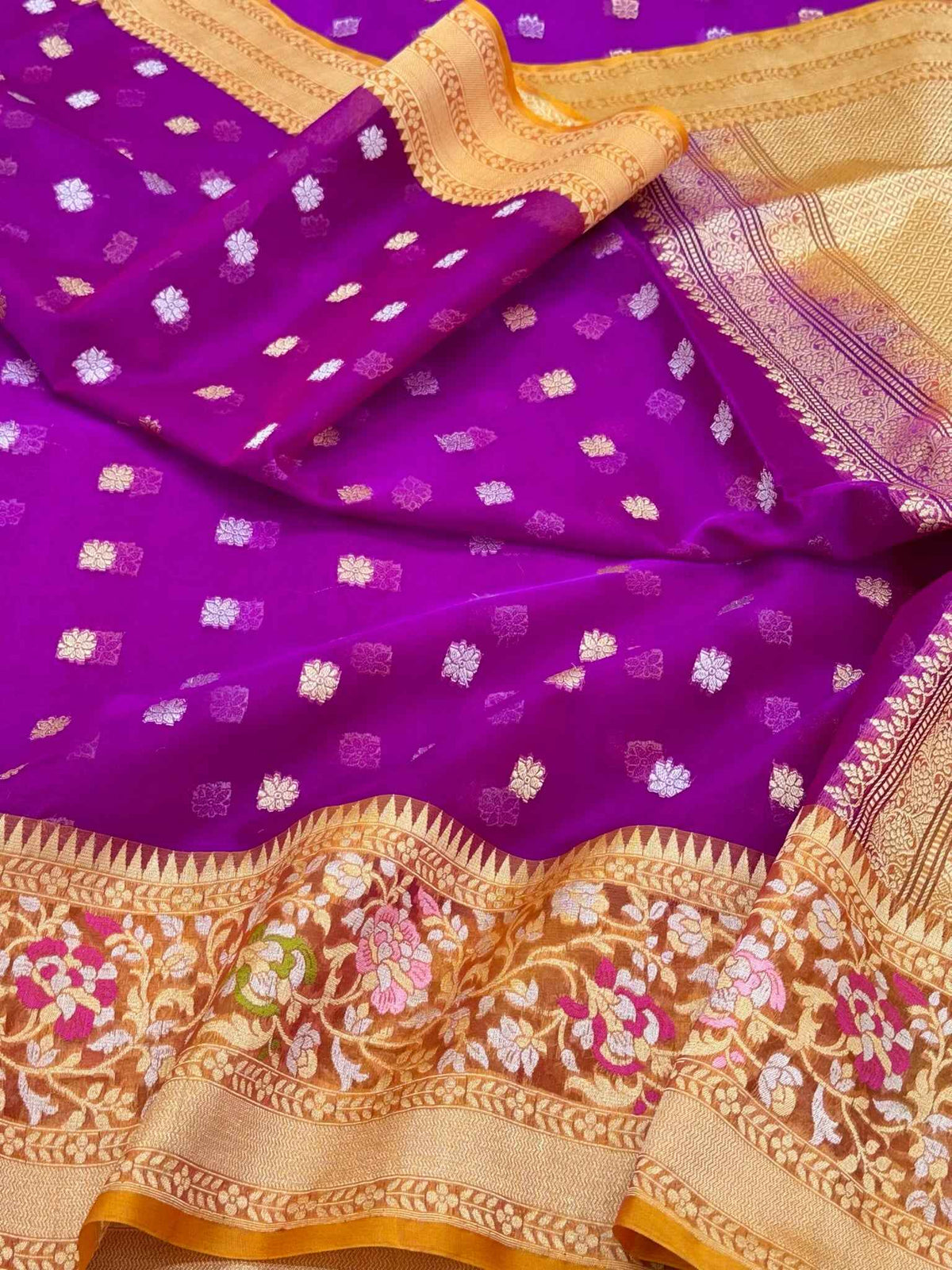 Purple Pure Mulberry Kora Silk Handwoven Banarasi Saree - Modern Drape