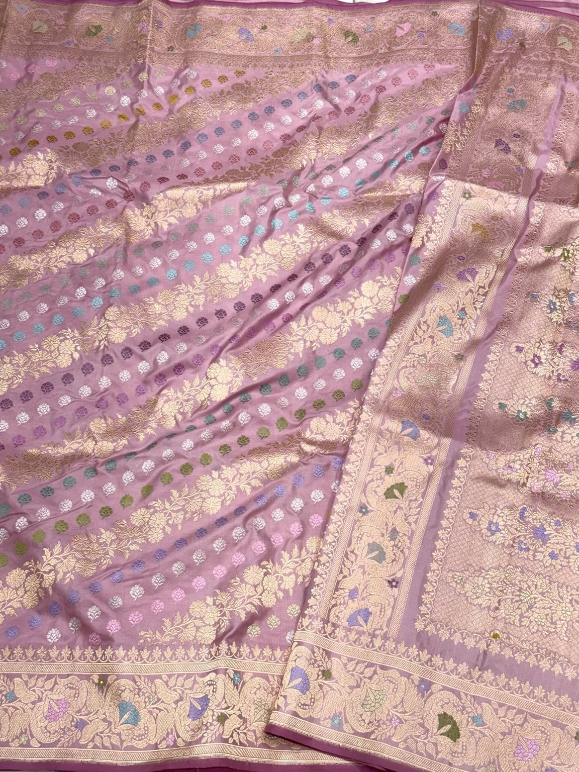 Lilac Pink Pure Double Katan Silk - Pure Mulberry Silk Saree| Kadhwa Technique | Handwoven Banarasi Luxury Saree