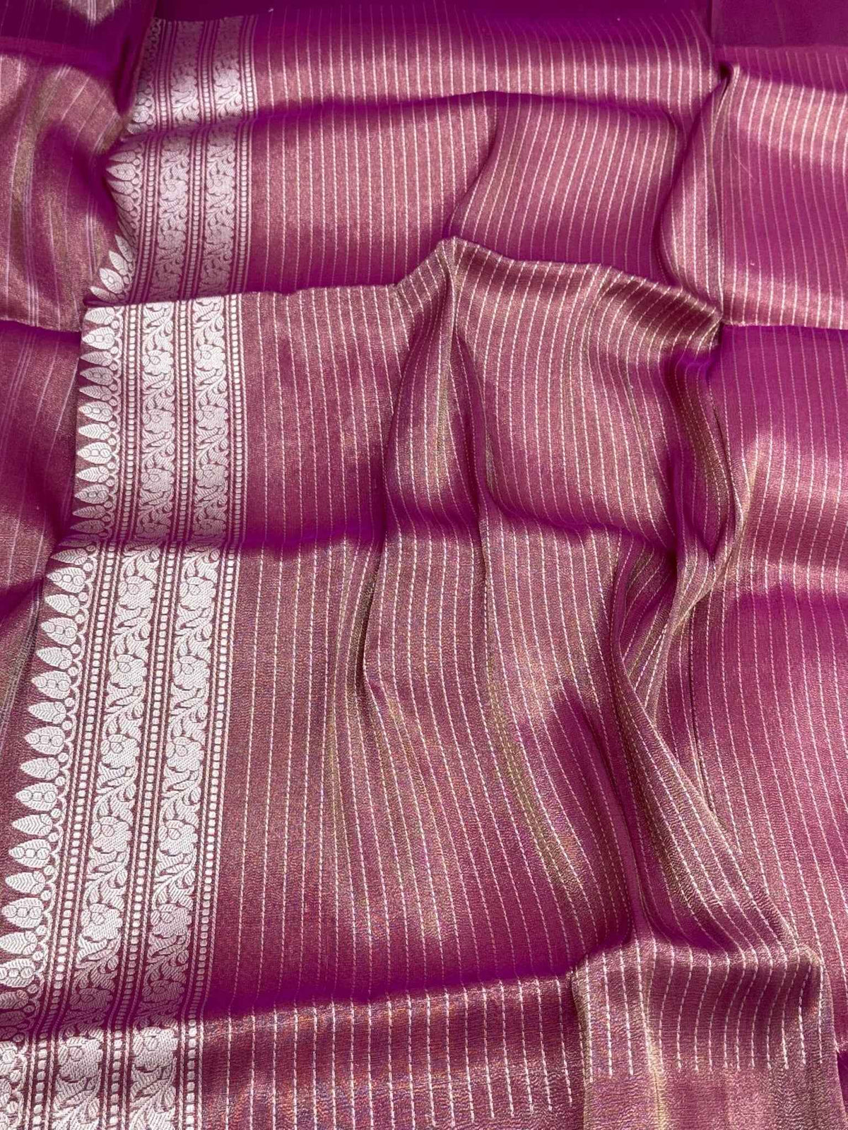 Peach Pure Kora Tissue Silk Handwoven Banarasi Saree - Kadhwa Technique | The Couture Drape