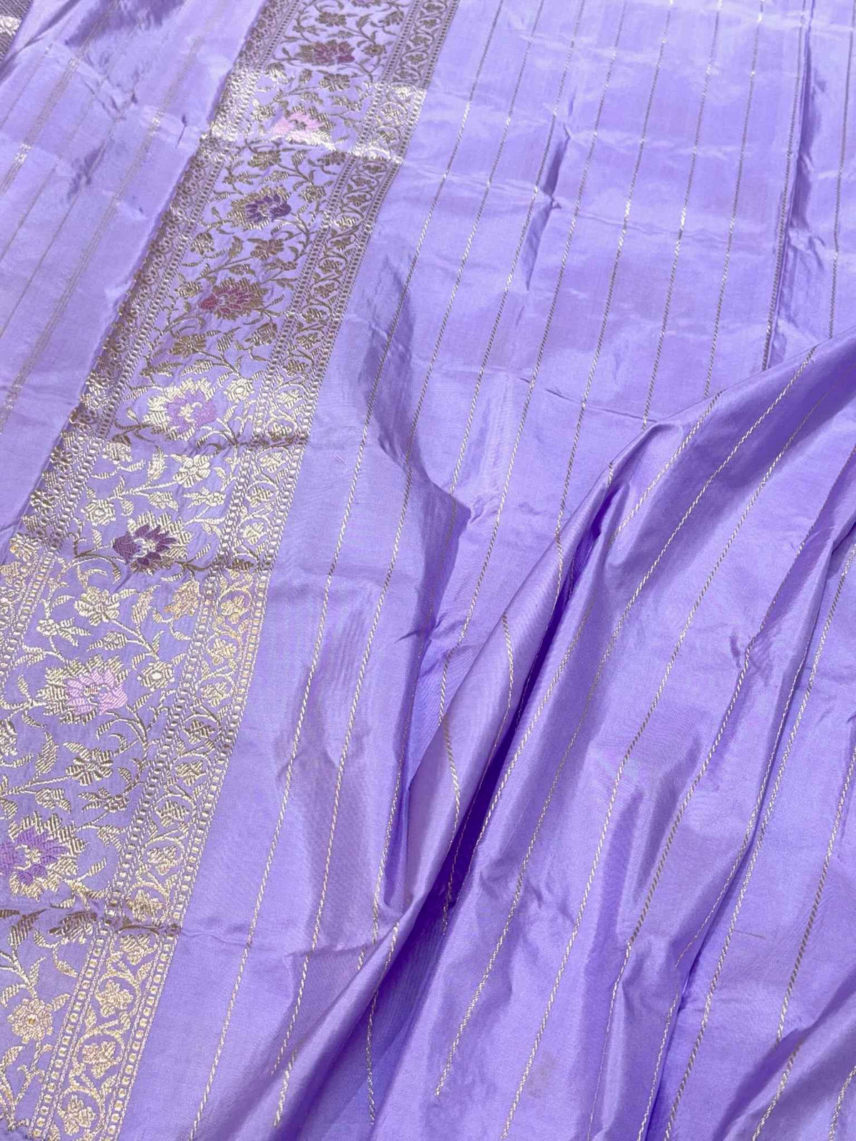 Lavender Pure Mulberry Double Katan Silk | Kadhwa Weave | Handwoven Banarasi Saree