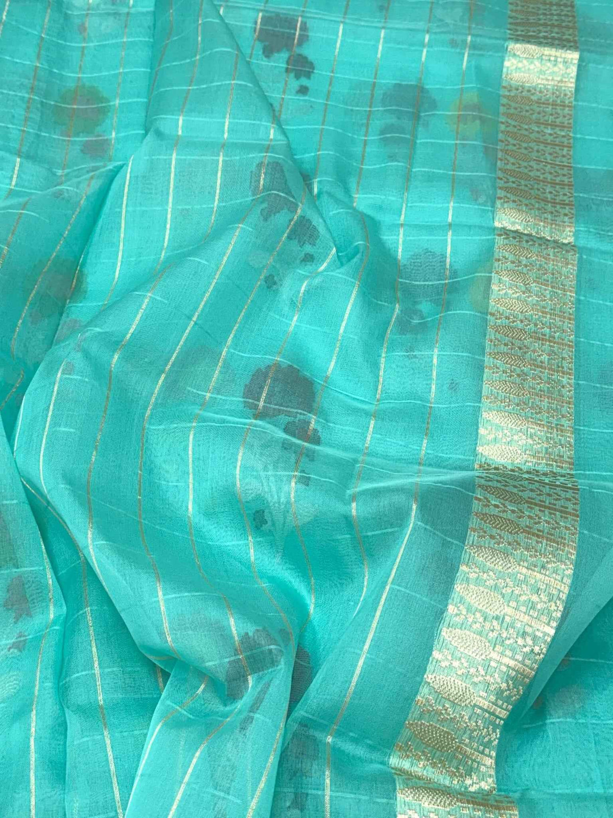 Turqoise Blue Pure Kora Organza Silk Jamdani | Ektara Kadhwa Technique | Handwoven Banarasi Saree - New Era Of Elegance