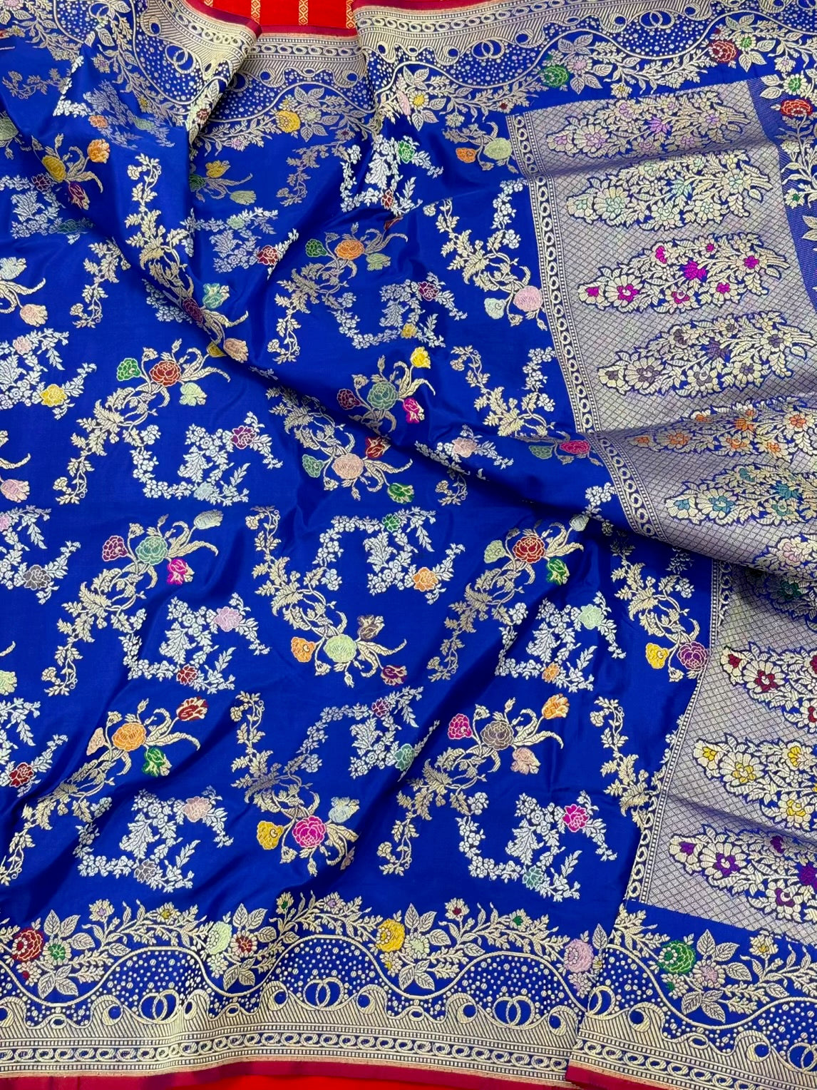 Electric Blue Pure Katan Silk Handwoven Saree