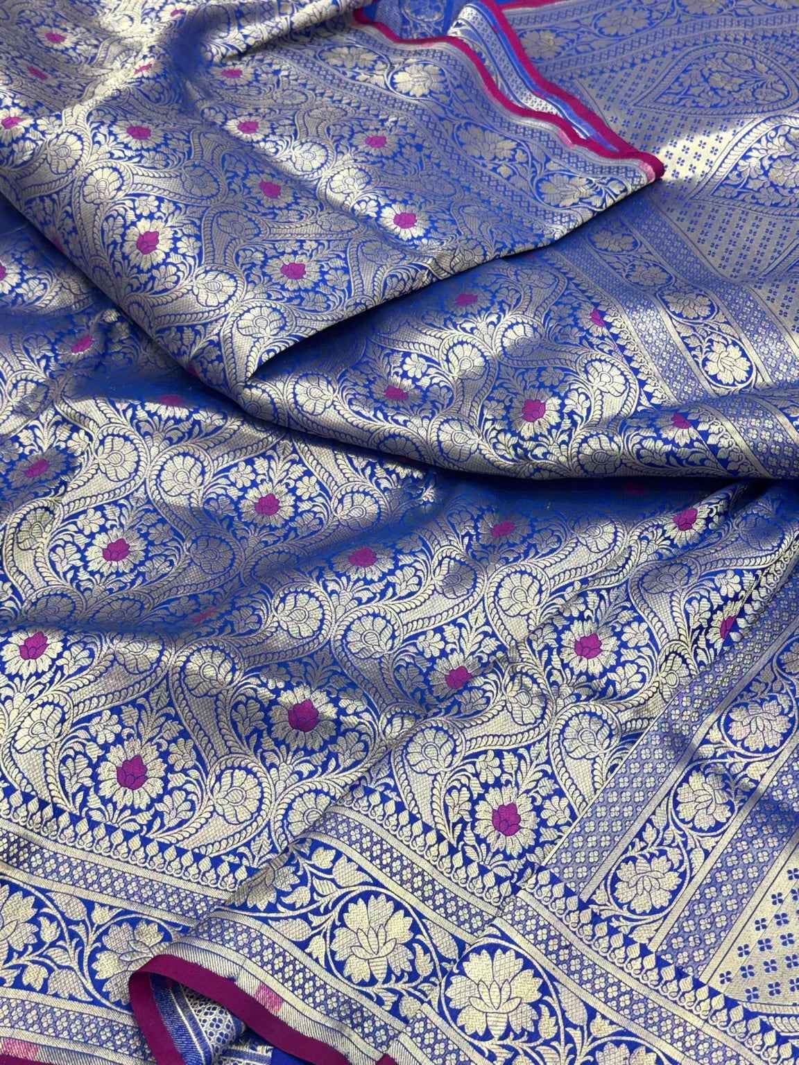 Blue Pure Katan Silk & Pure Mulberry Silk Handloom Banarasi Brocade Saree