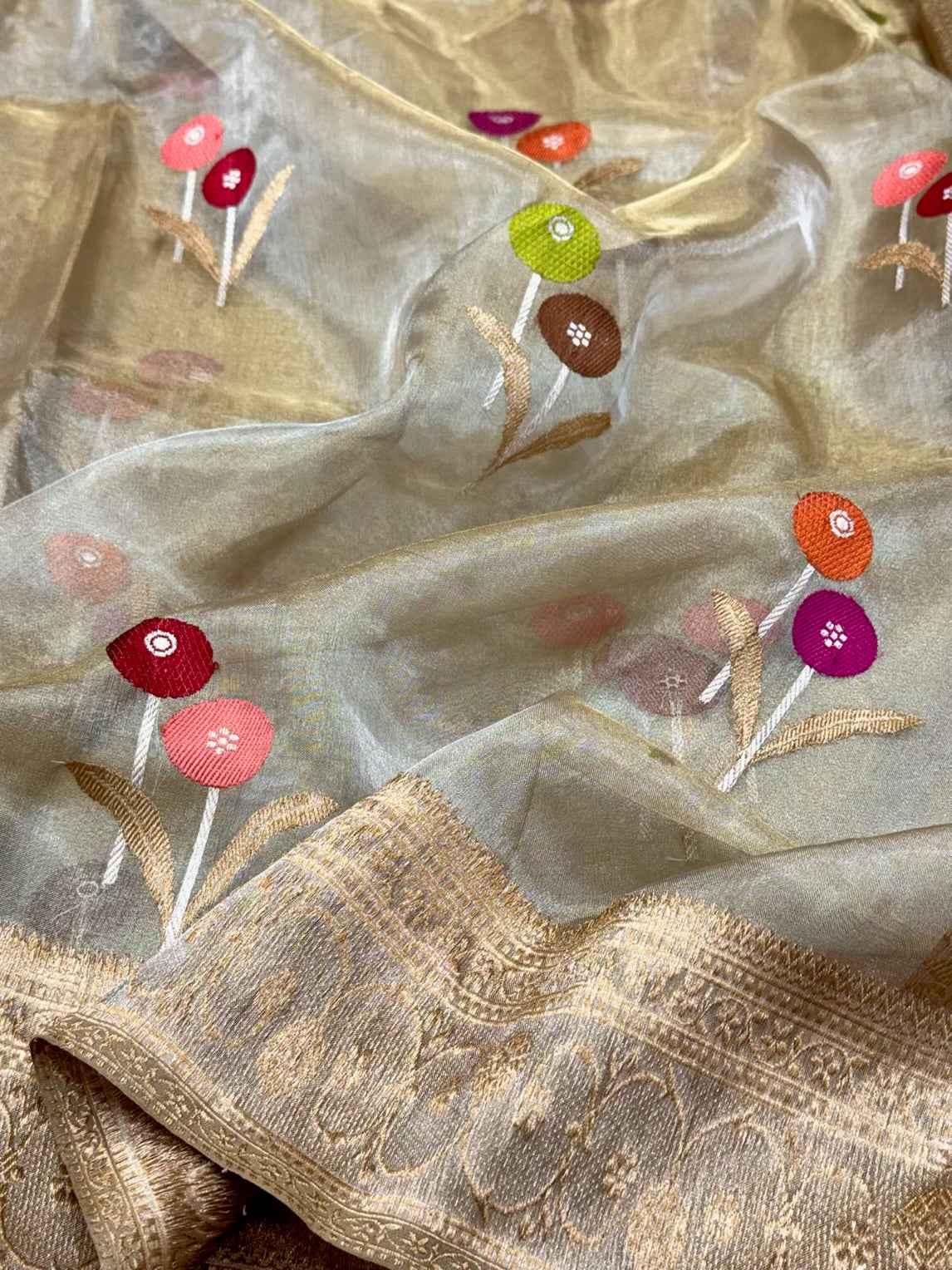 Molten Gold Pure Tissue Silk Saree | Ektara Weave | Soft - lightweight Saree