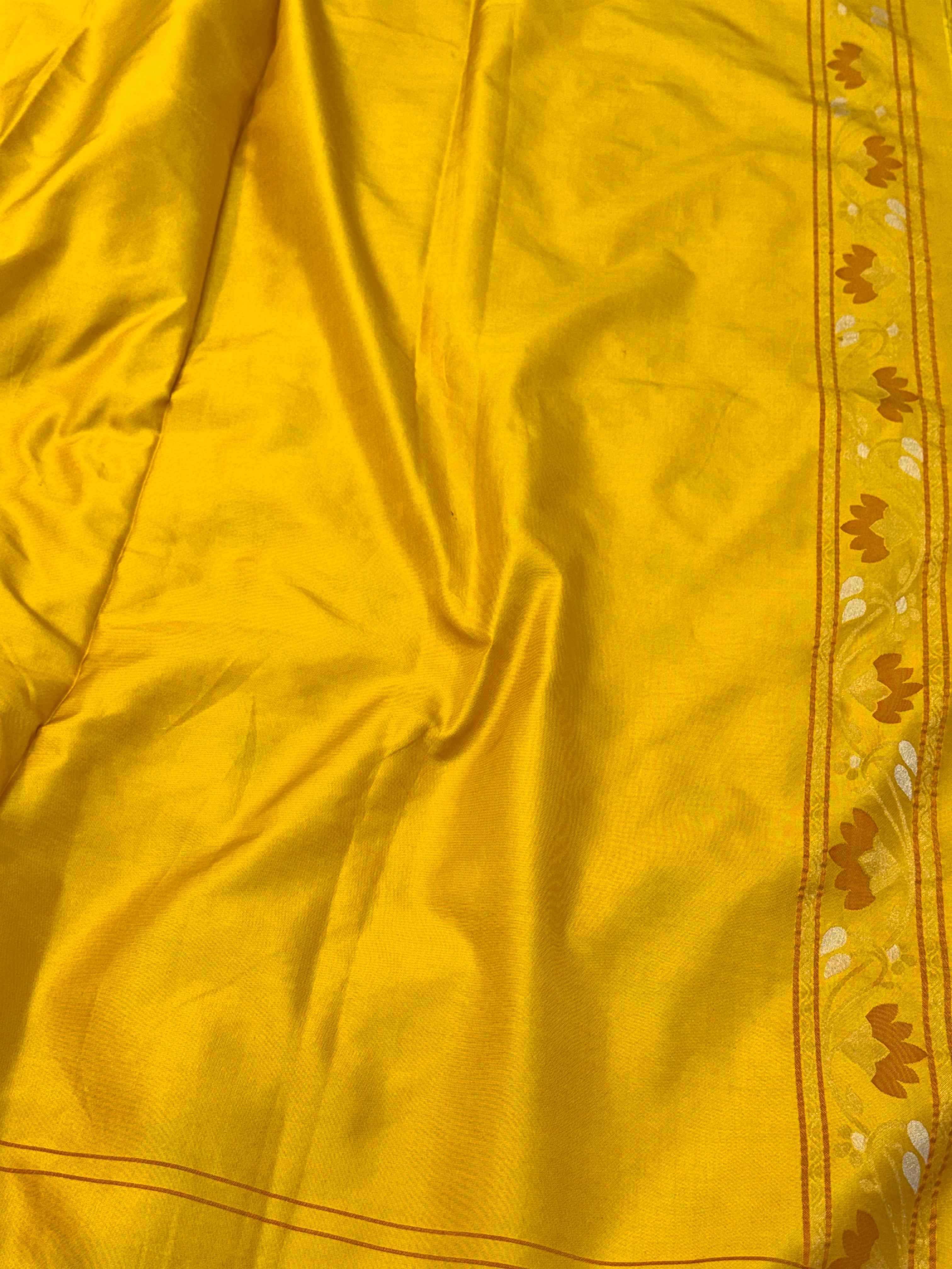 Yellow Pure Double Katan Silk Handloom Banarasi Saree |Ektara Weave|