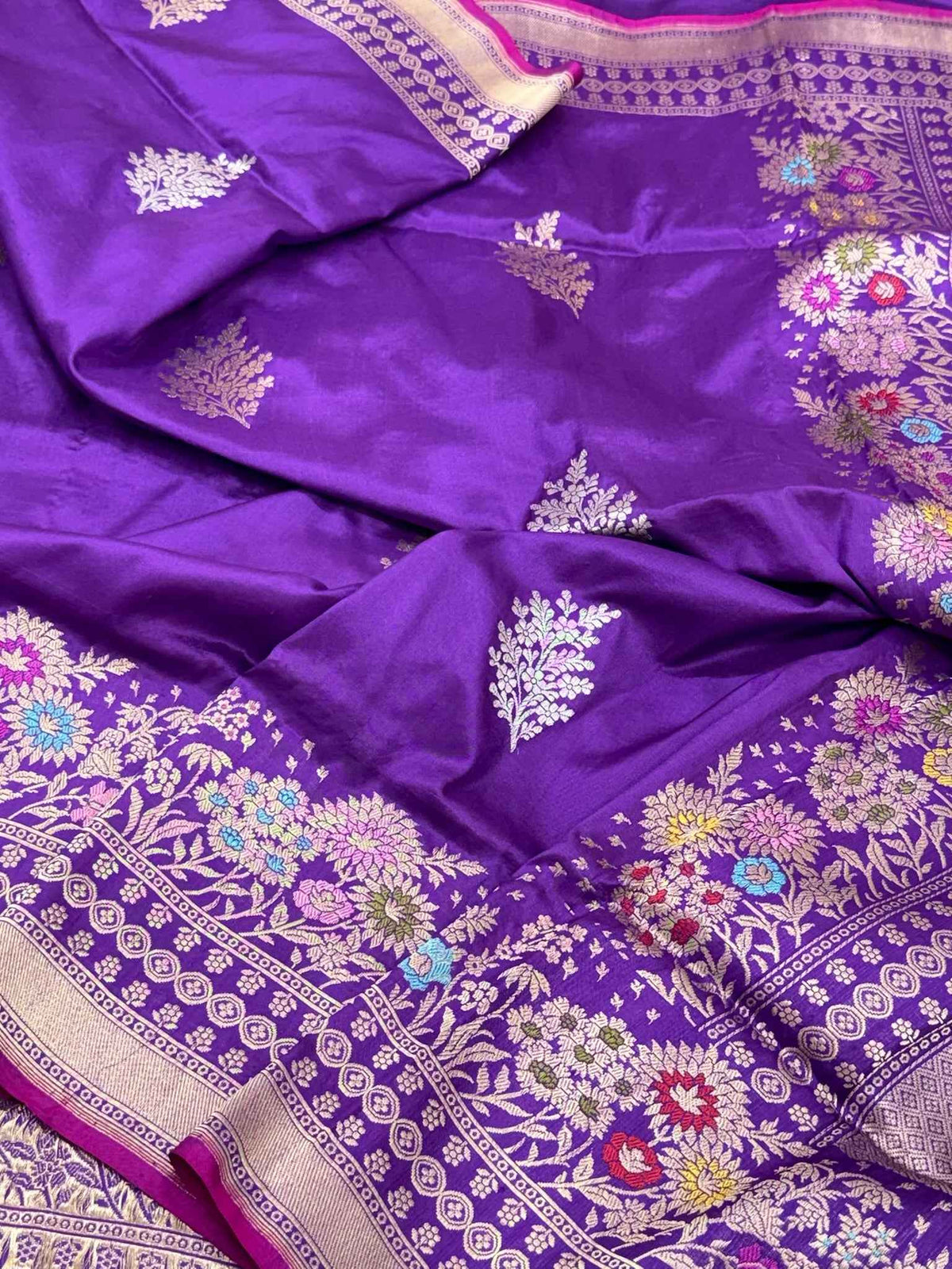 Purple Pure Mulberry Silk & Pure Katan Silk | Kadhwa Weave | Handwoven Banarasi Saree