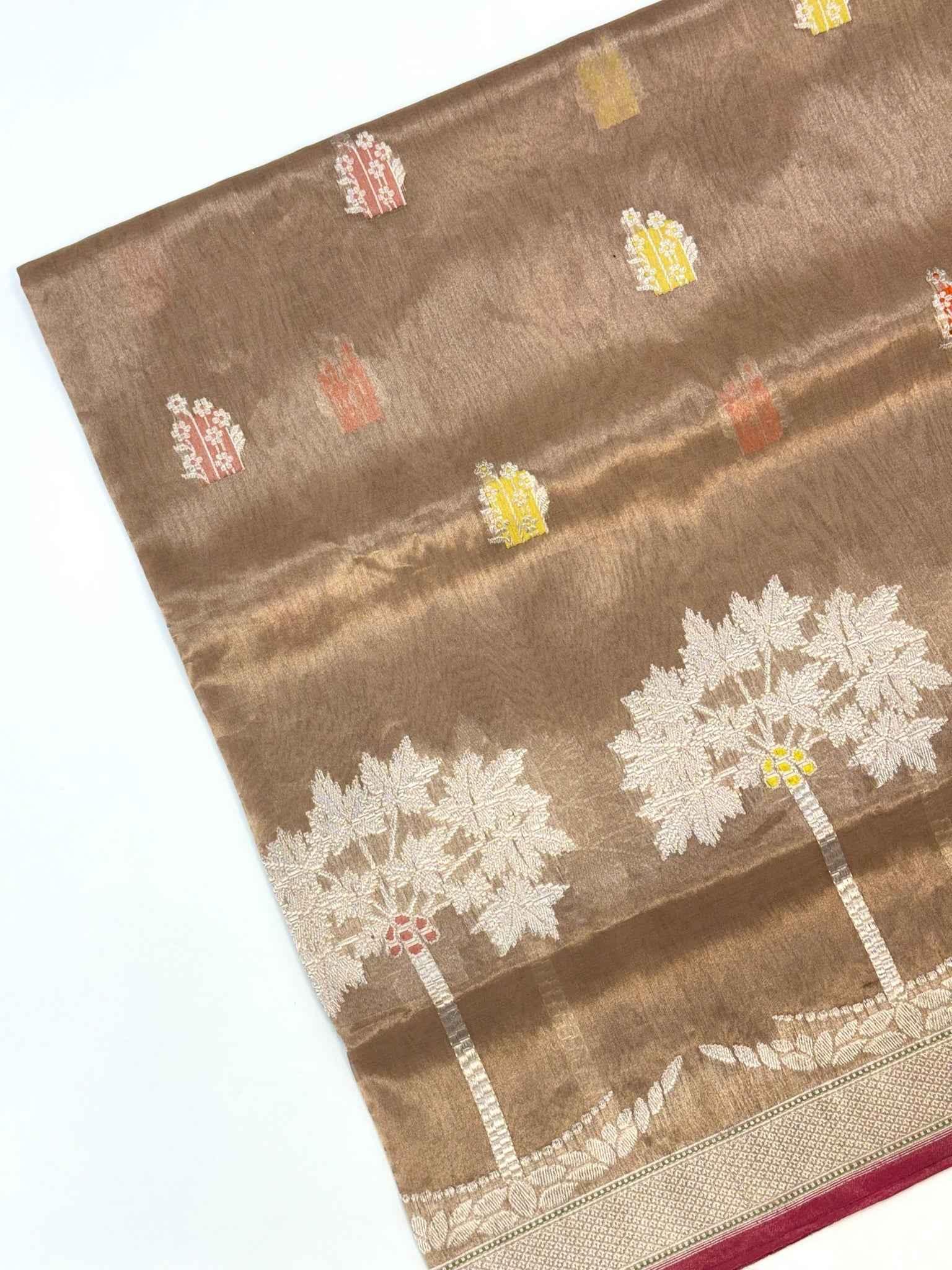 Champagne Kora Tissue Pure Handwoven Saree