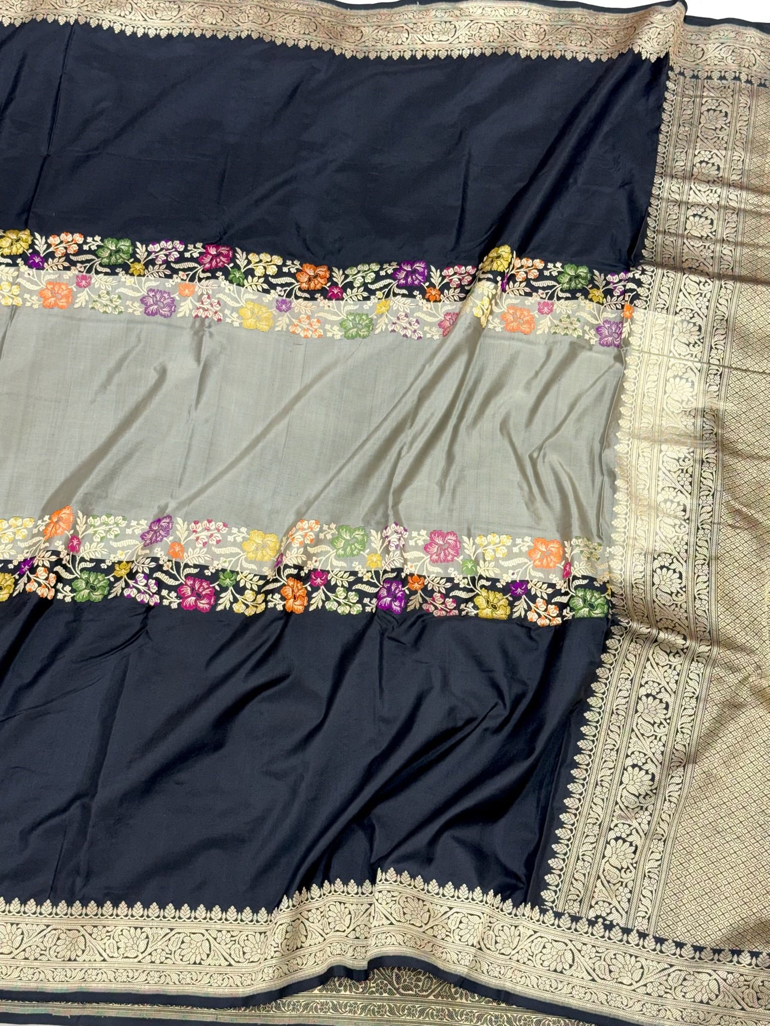 Black Pure Mulberry Silk & Pure Katan Silk | Kadhwa Technique | Exclusive Modern Authentic Banarasi Saree - Contemporary