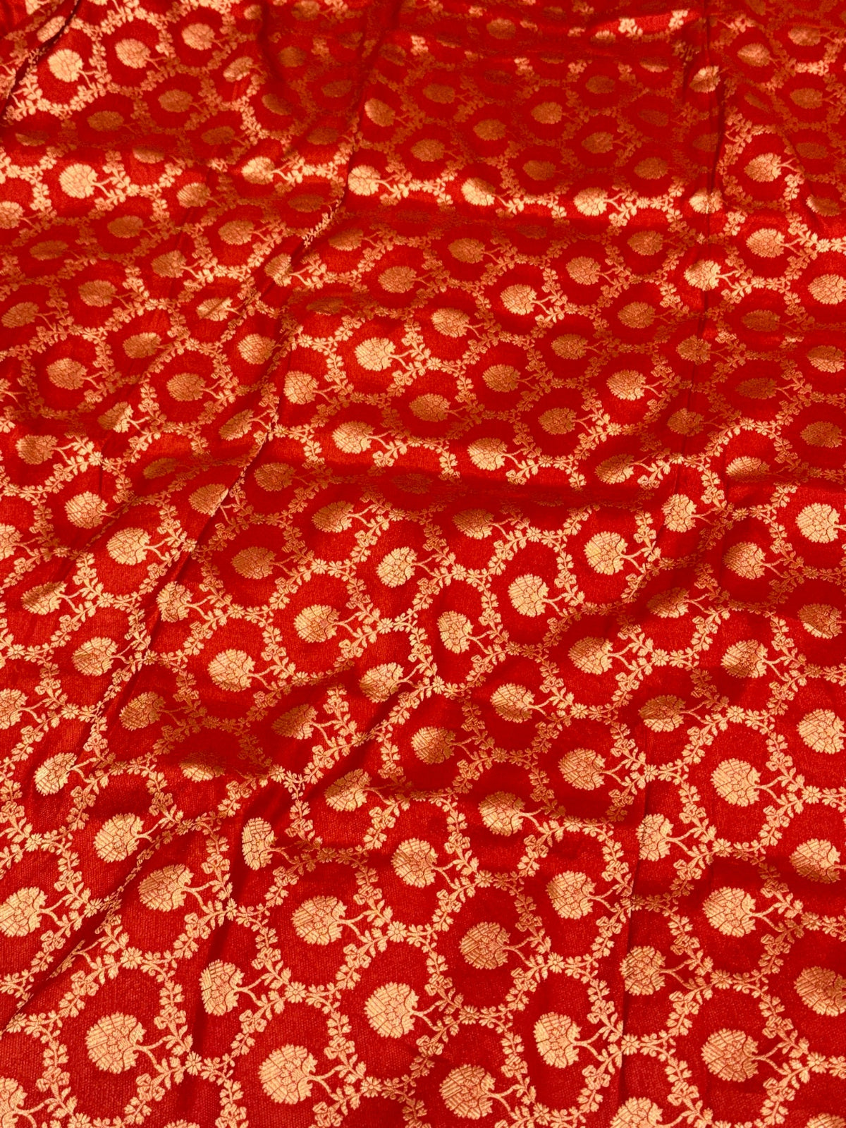 Reddish Orange Pure Katan Silk Handloom Contemporary Banarasi Saree
