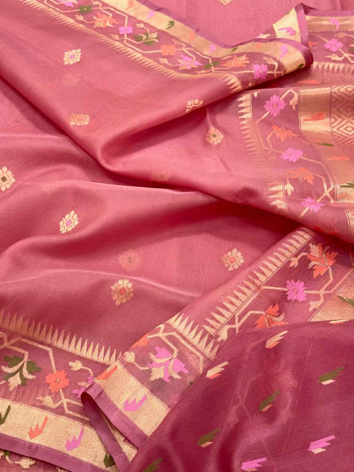 Mauve Pink 100% Pure Kora Silk Handwoven | Kadhwa Ektara Weave | Banarasi Saree