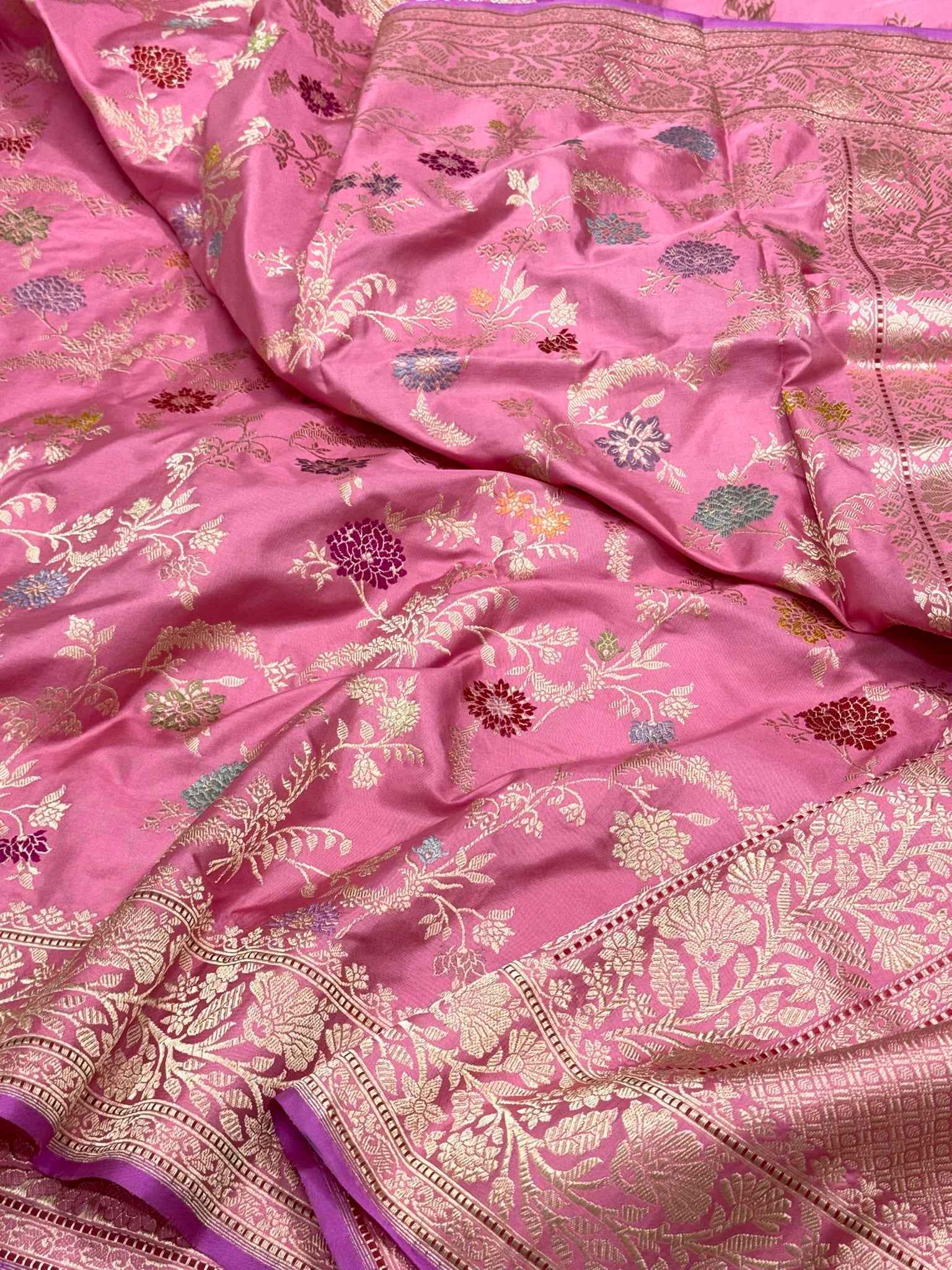 Baby Blue Pure Mulberry Double Katan Silk| Kadhwa Technique | Handwoven Luxury Banarasi Saree