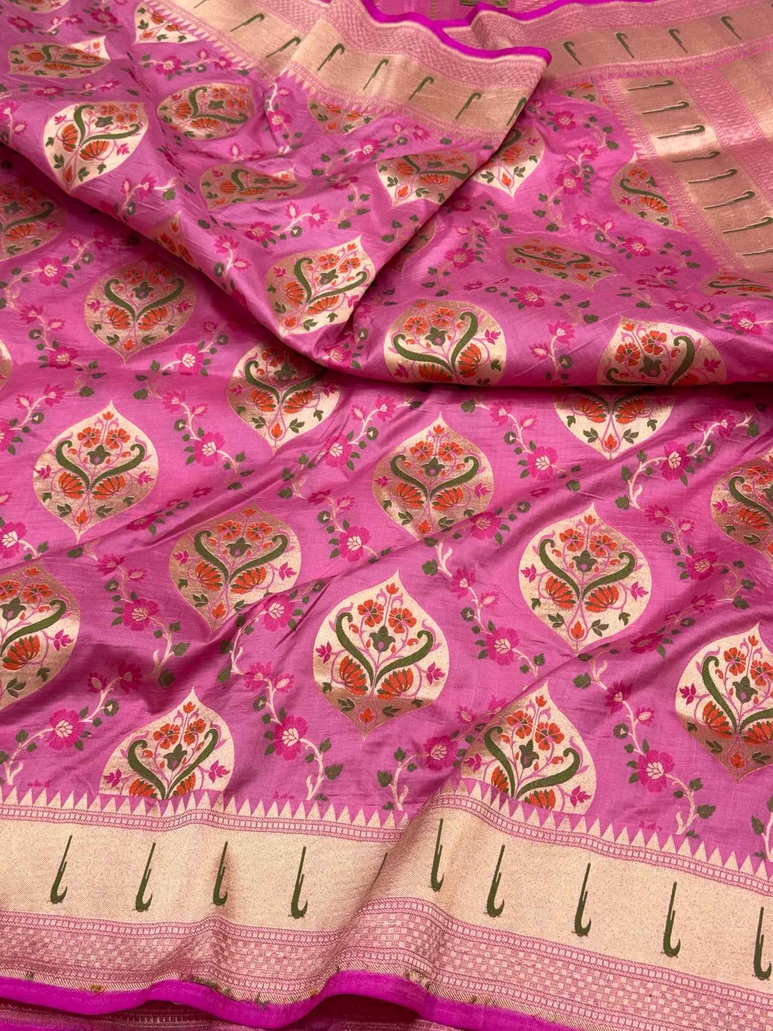 Hot Pink Pure Katan Silk & Mulberry Silk | Authentic Handloom Banarasi Saree