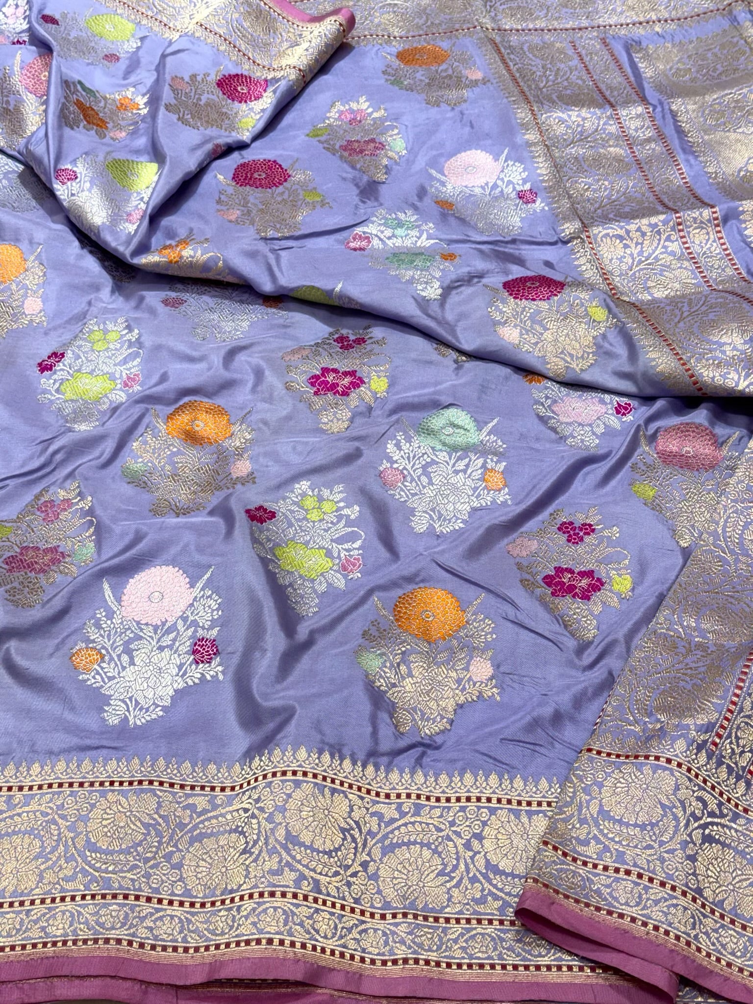 Lavender Pure Mulberry Double Katan Silk Handwoven Banarasi Saree | Kadhwa Weave |