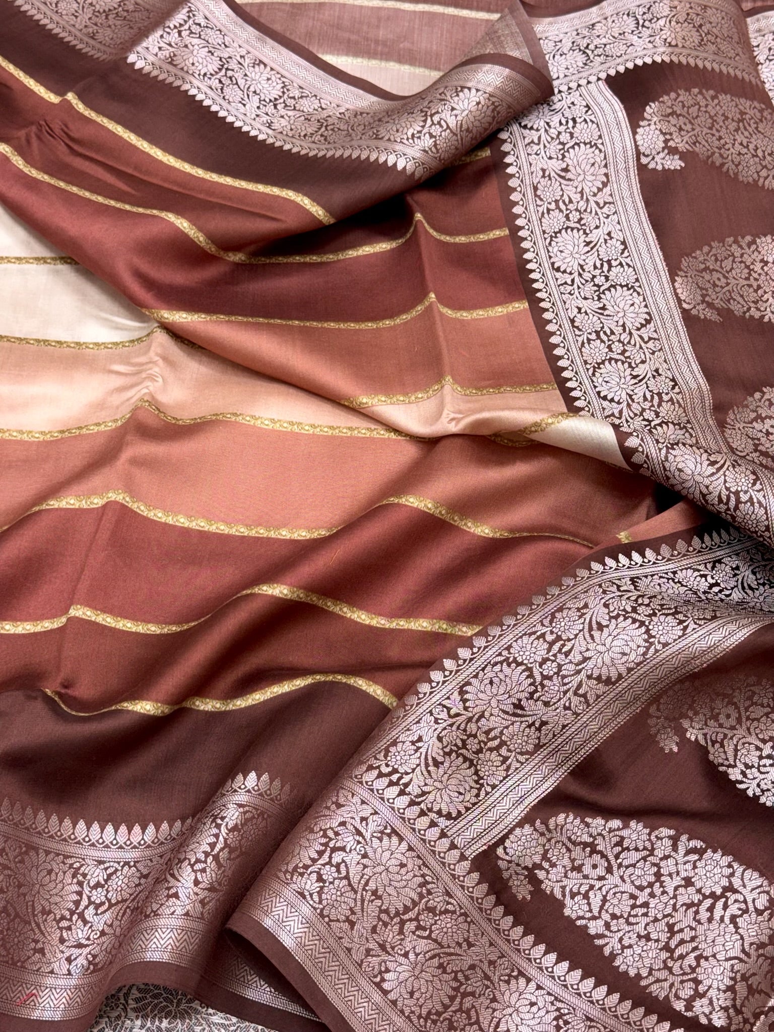 Brown Pure Chiniya Silk Modern Contemporary Banarasi Saree