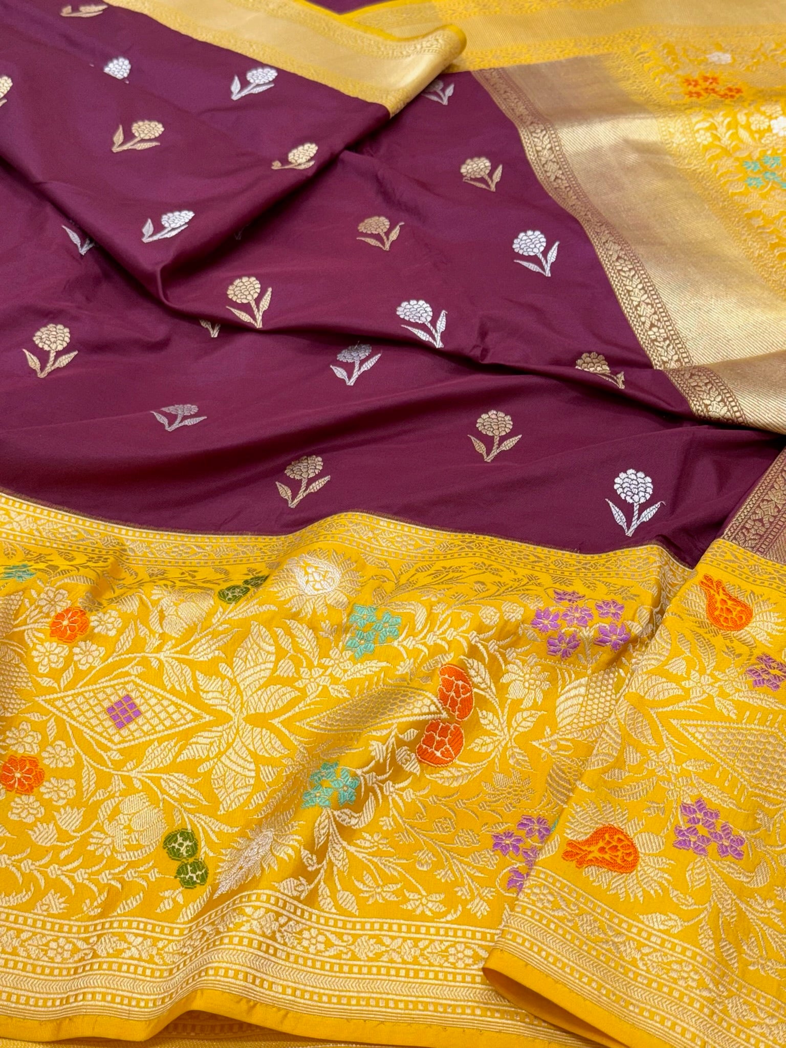 Wine Pure Katan Mulberry Silk Handwoven Banarasi Saree - Kadhiyal + Kadhiyal Weave | Heritage In A New Light