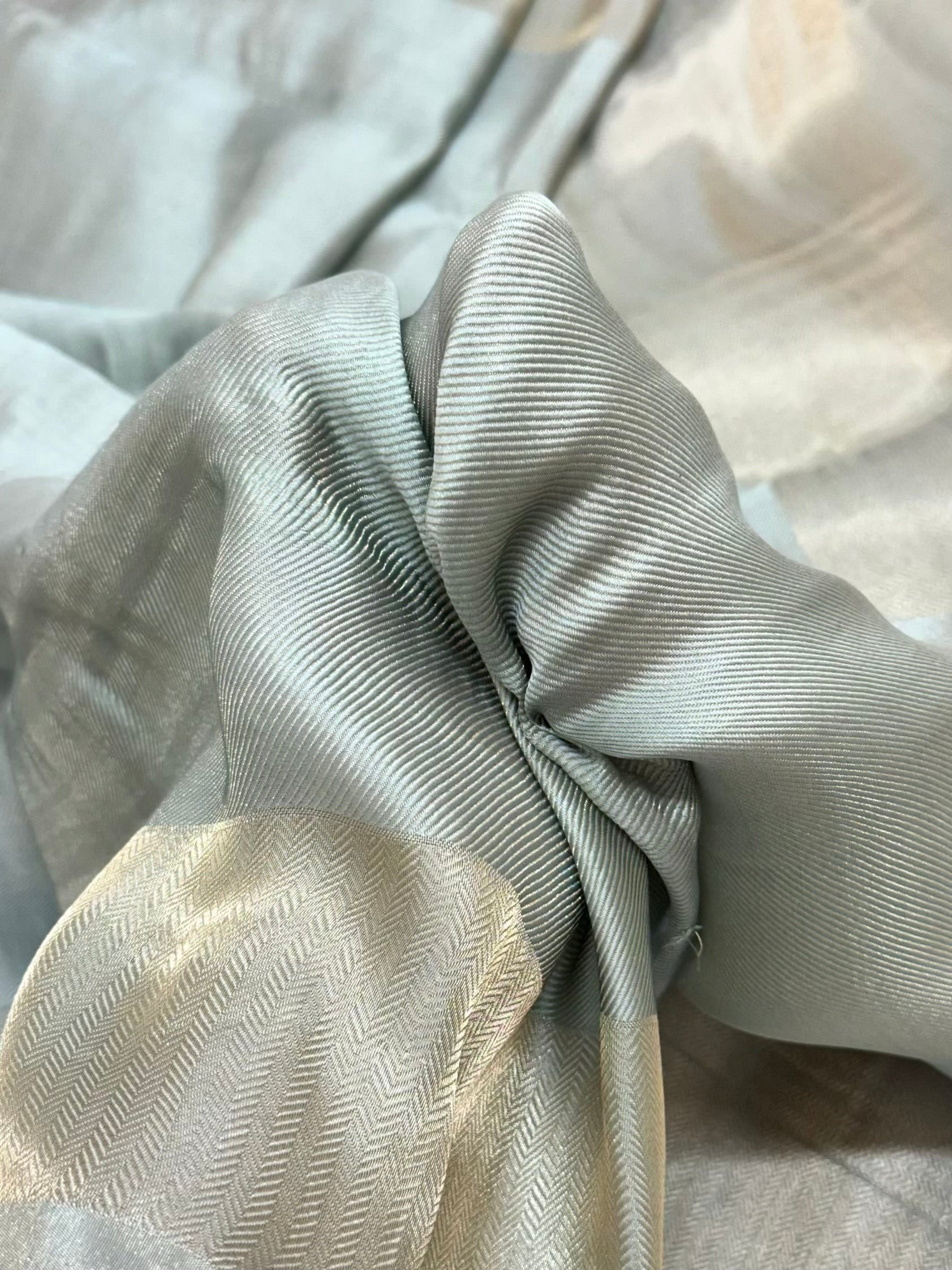 Dusty Teal Green Silk Handwoven Double Silk Tissue Contemporary Banarasi Saree