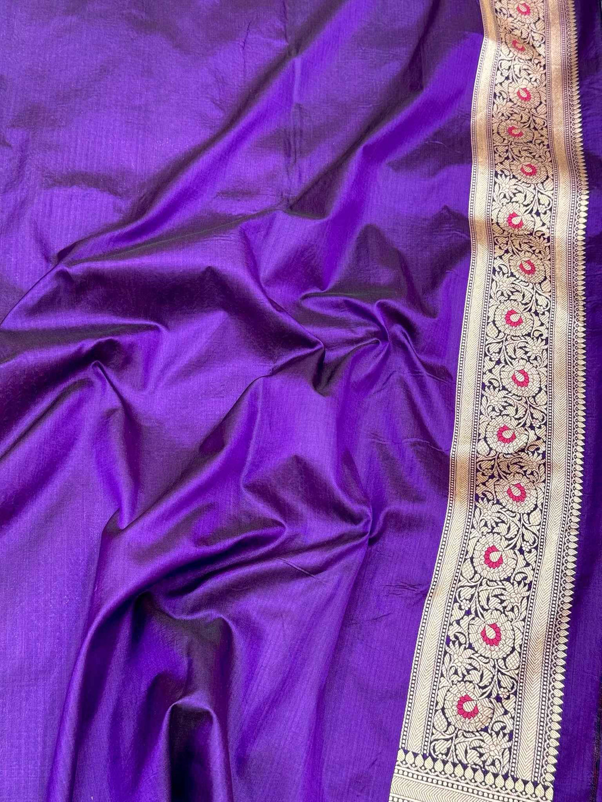 Purple Handloom Fine Banarasi Saree - Pure Mulberry Katan Silk Saree