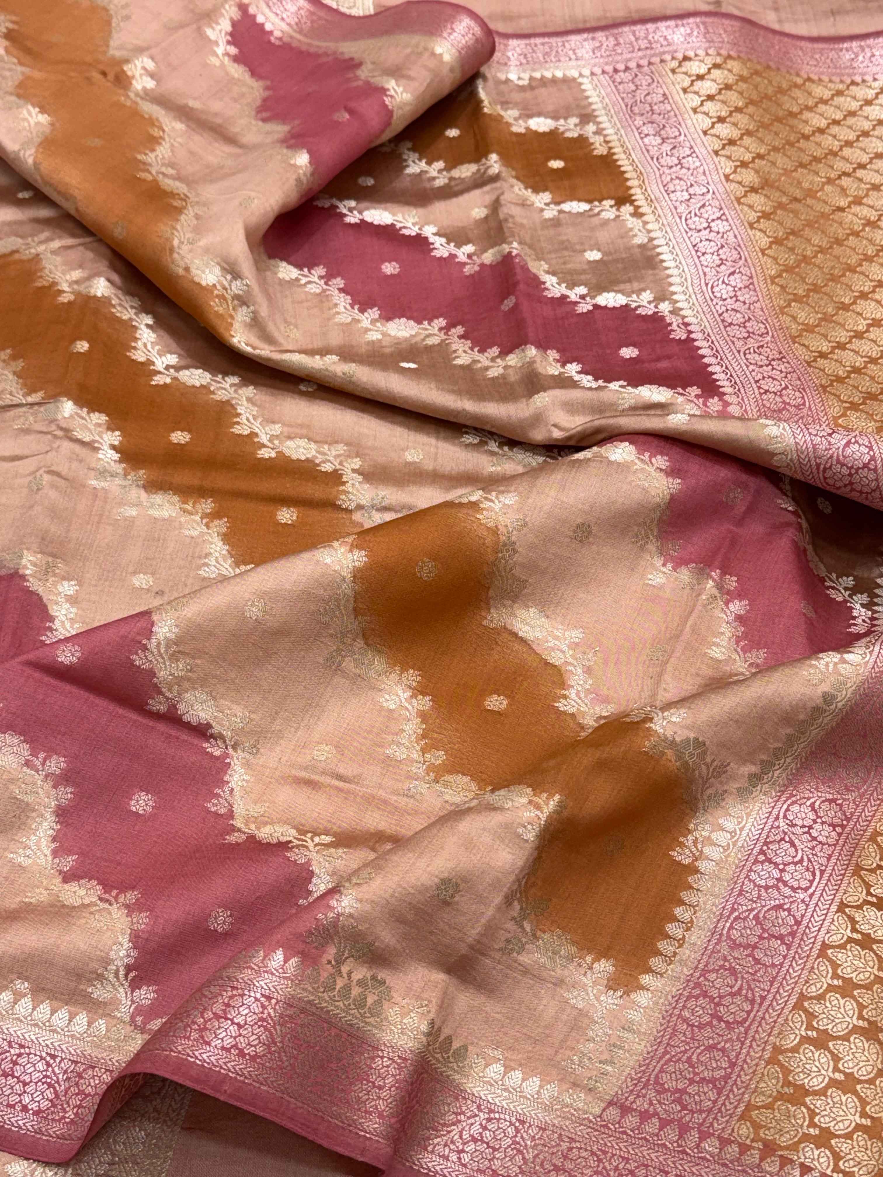 Dusty Pink Pure Mulberry Chiniya Silk Handloom Banarasi Saree - Rangkat Style