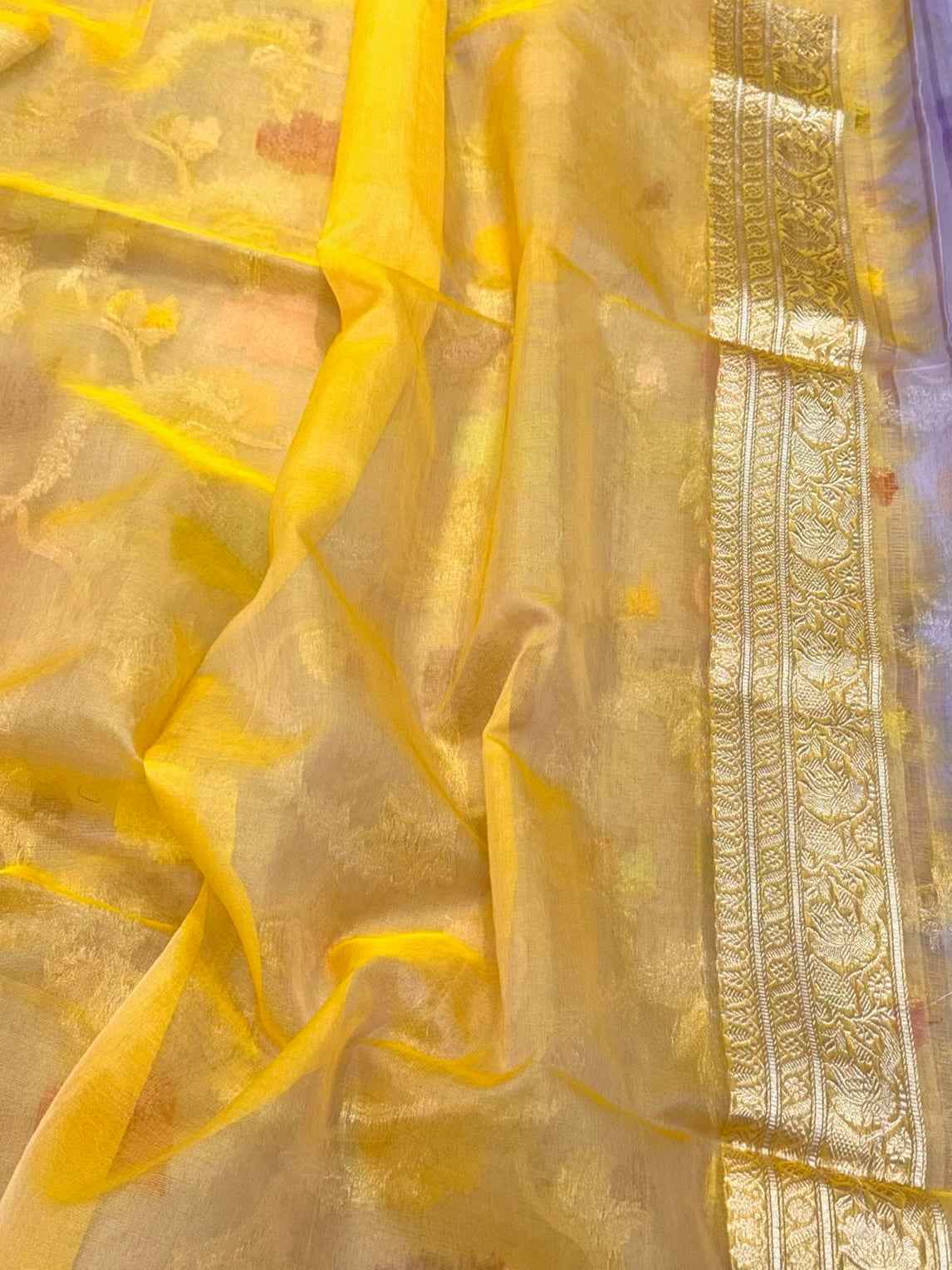 Pastel Blue Pure Kora Silk Saree - Pure Mulberry Silk Handwoven Banarasi Silk Saree - Kadhwa Weave