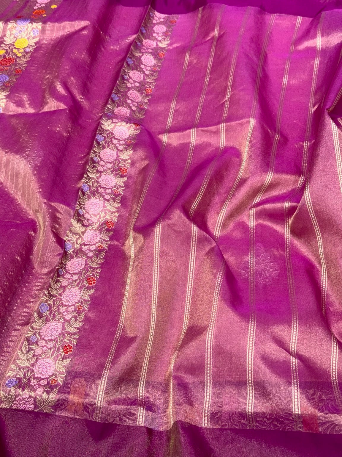 Peach Pink Pure Kora Tissue Silk Handwoven Banarasi Silk Saree | Katan Silk Border & Blouse