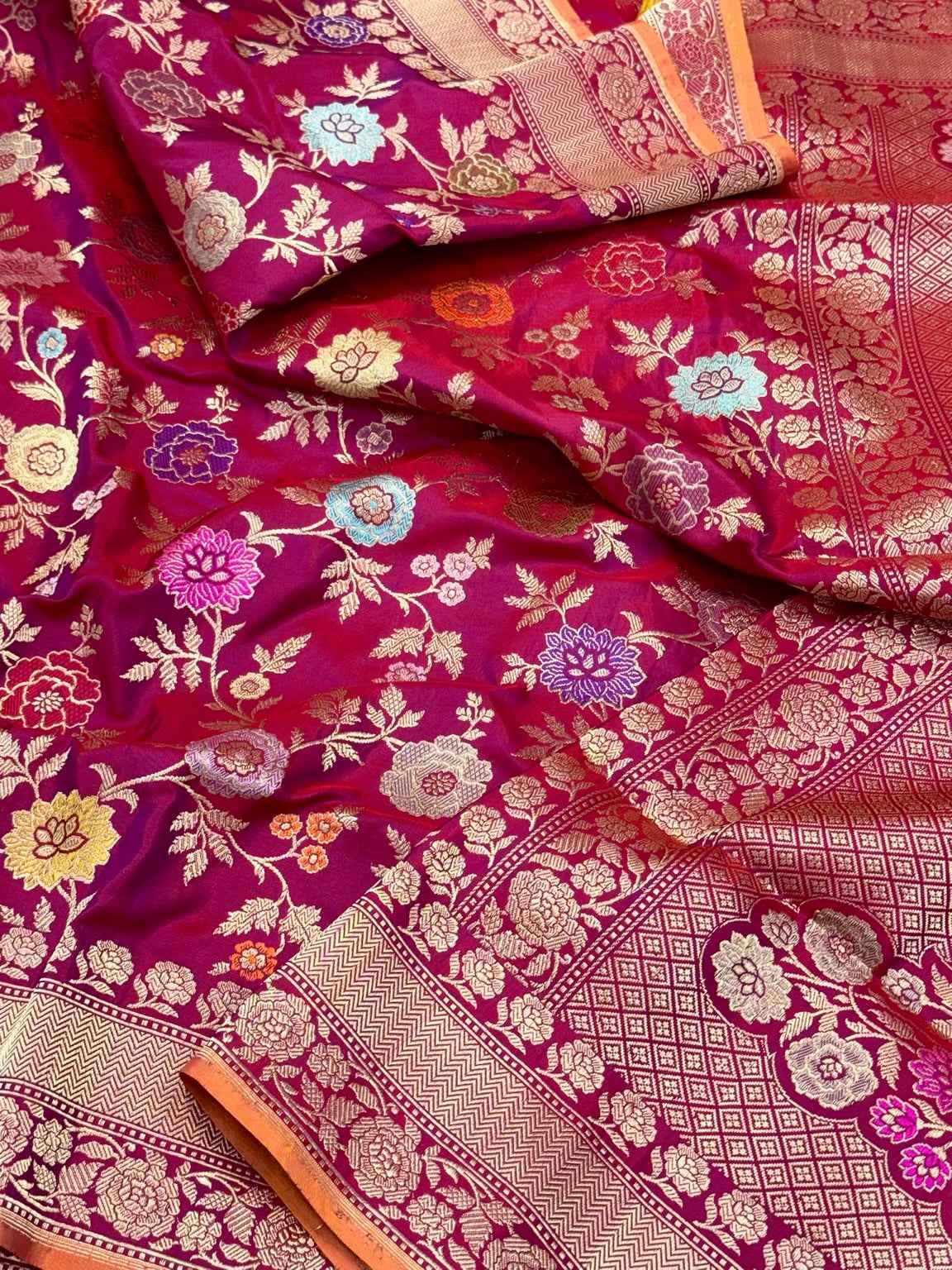 Raspberry Pink Pure Katan Silk & Pure Mulberry Silk Kadhwa Authentic Premium Banarasi Saree