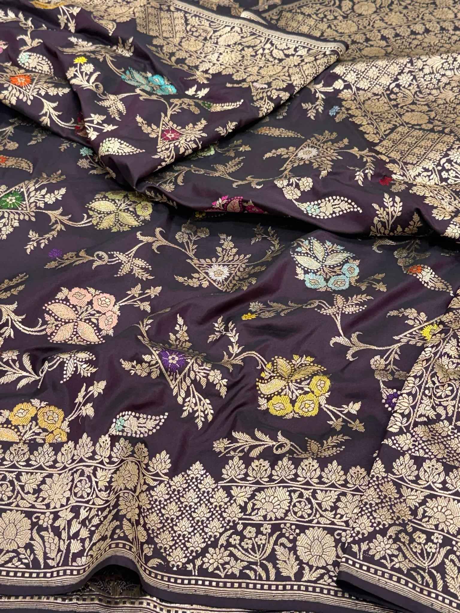 Wine Pure Mulberry Katan Silk | Kadhwa Weave | Handwoven Premium Banarasi Saree