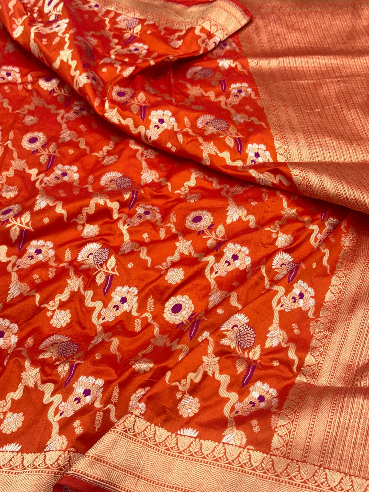 Orange Pure Katan Silk Handwoven Banarasi Saree