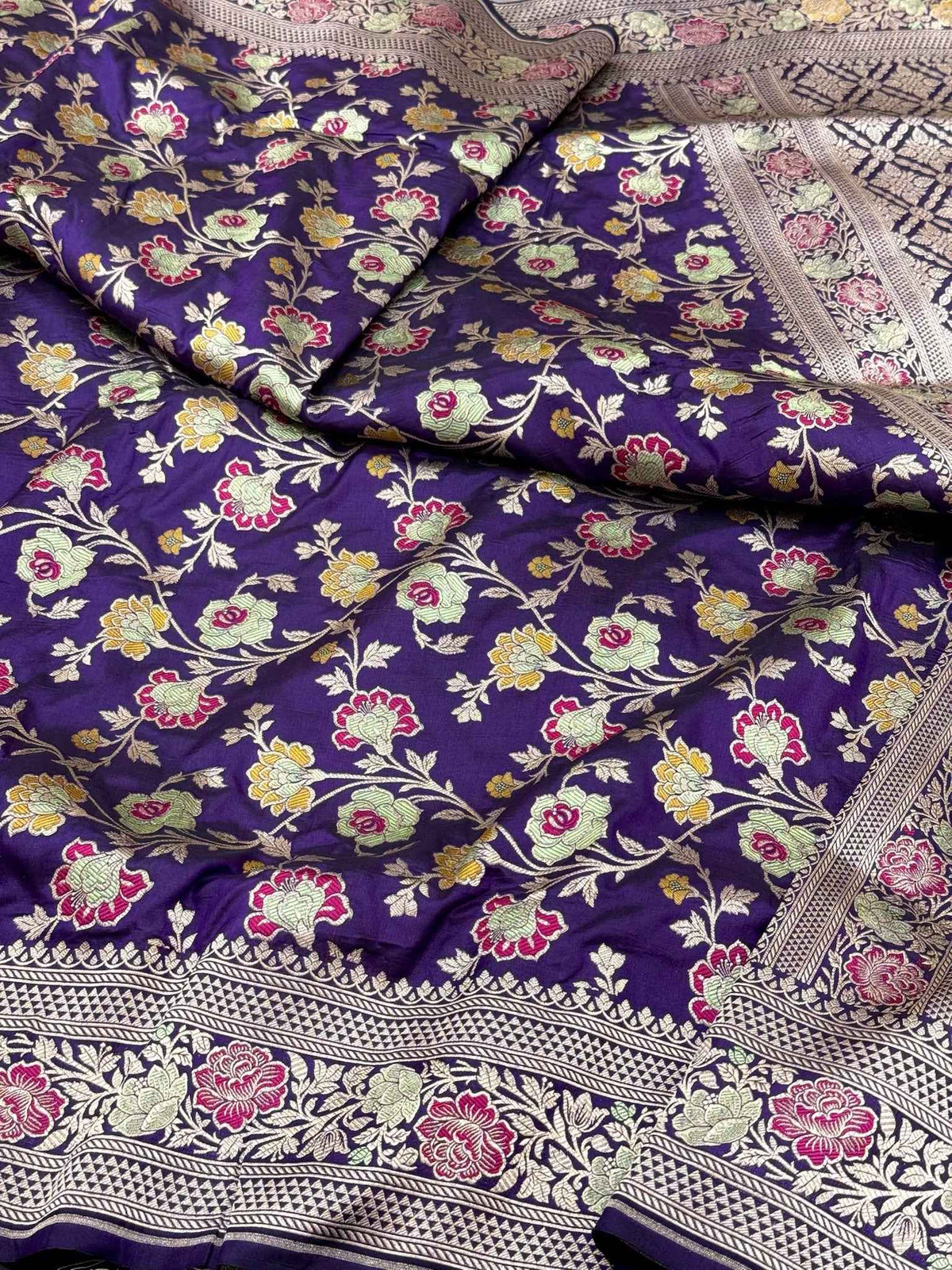 Purple Handloom Banarasi Saree | Pure Mulberry Katan Silk Banarasi Saree - The Royal Palette