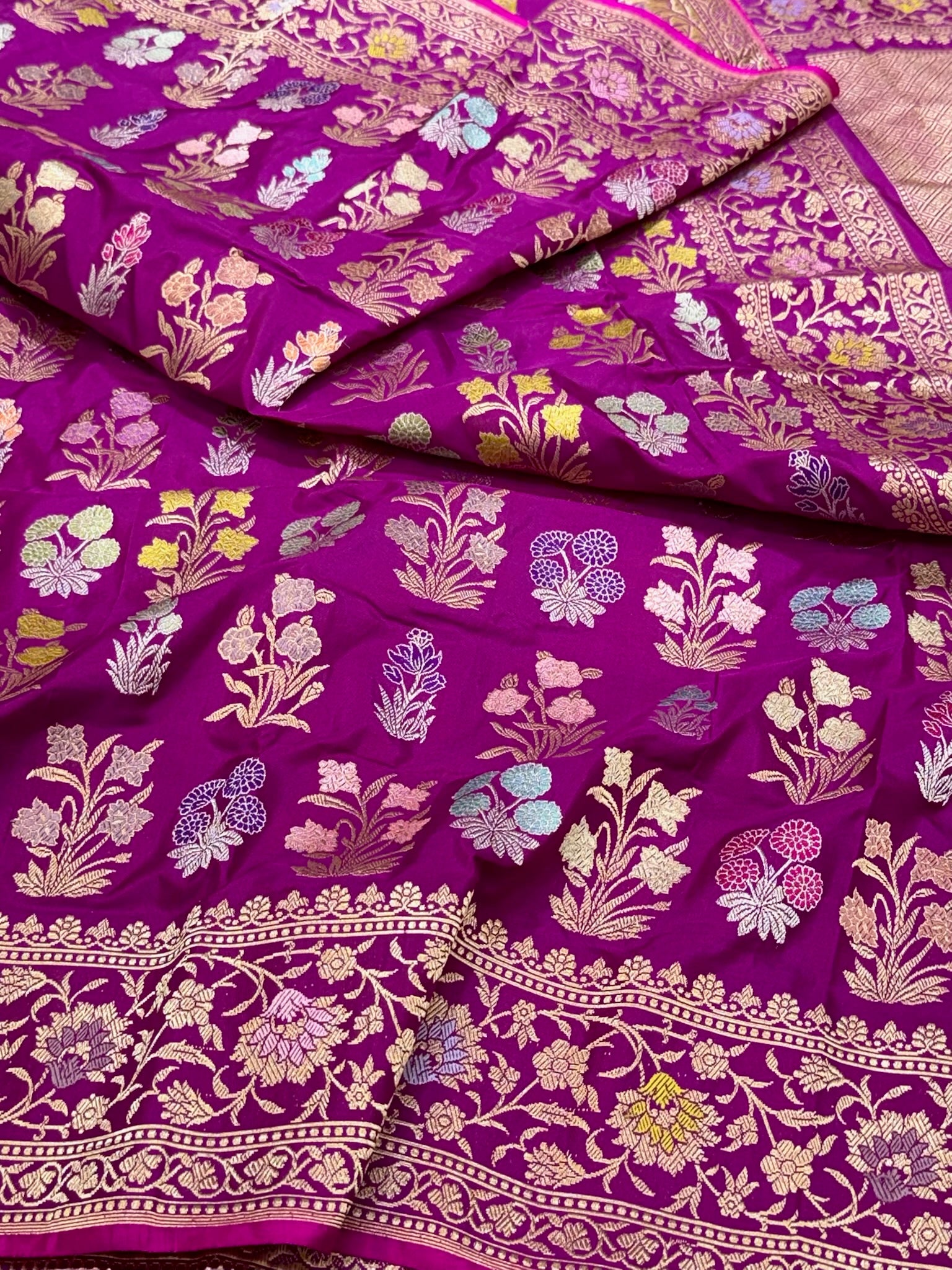 Purple Banarasi Pure Double Katan Mulberry Silk Handwoven Modern Saree | Kadhwa Technique