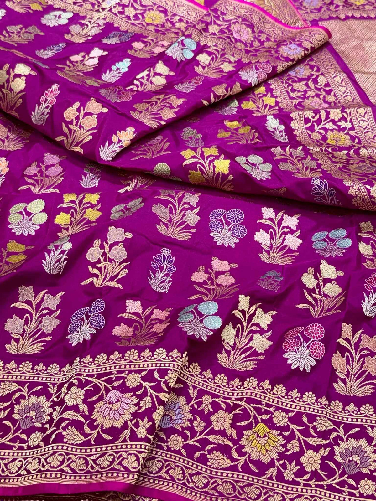 Purple Banarasi Pure Double Katan Mulberry Silk Handwoven Modern Saree | Kadhwa Technique