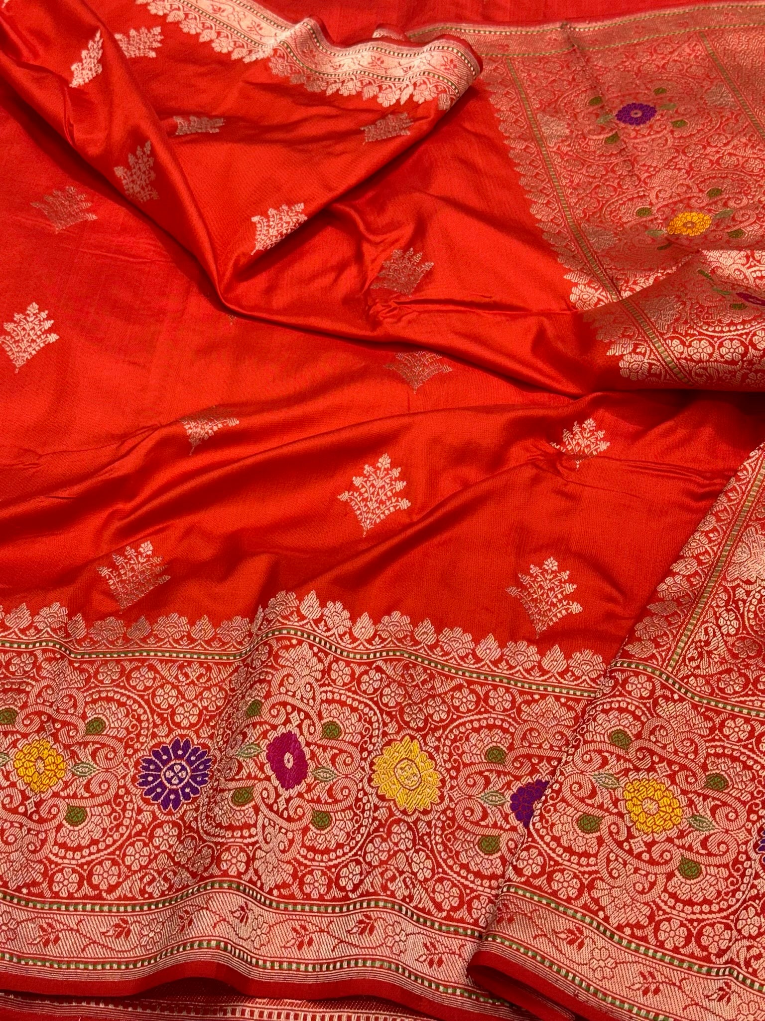 Rustic Orange Pure Mulberry Katan Silk Handwoven - Kadhwa Banarasi Saree | The Festive Glow