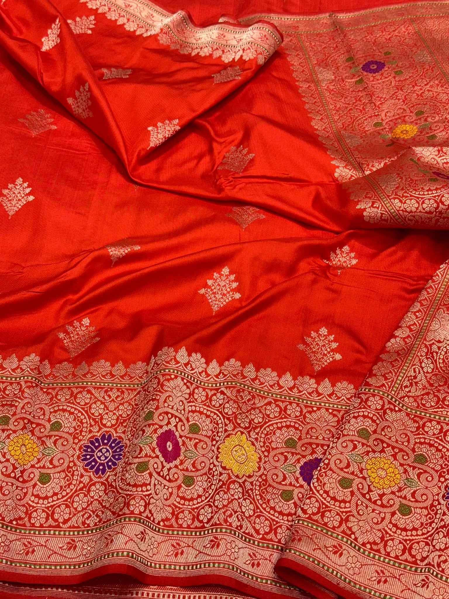 Rustic Orange Pure Mulberry Katan Silk Handwoven - Kadhwa Banarasi Saree | The Festive Glow
