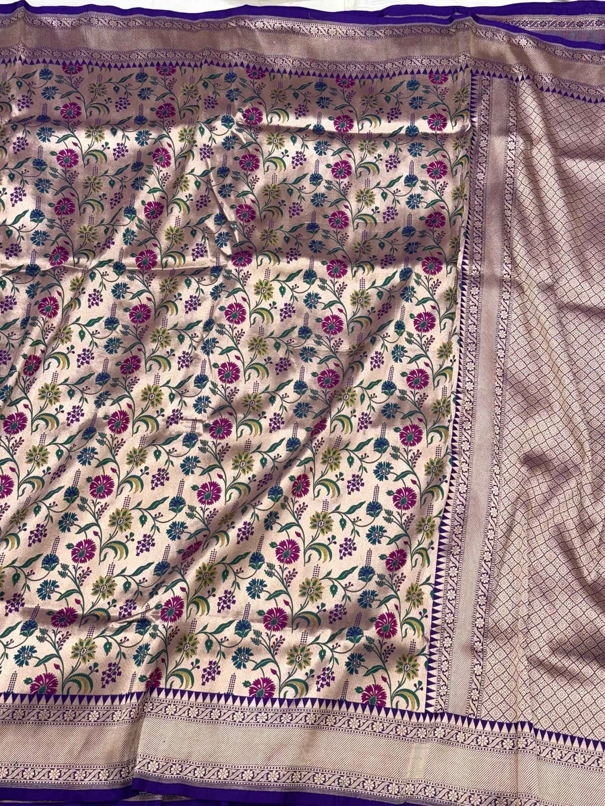 Gold/Purple Pure Mulberry Katan Silk Handloom Banarasi Saree - Paithani Brocade Banarasi Saree