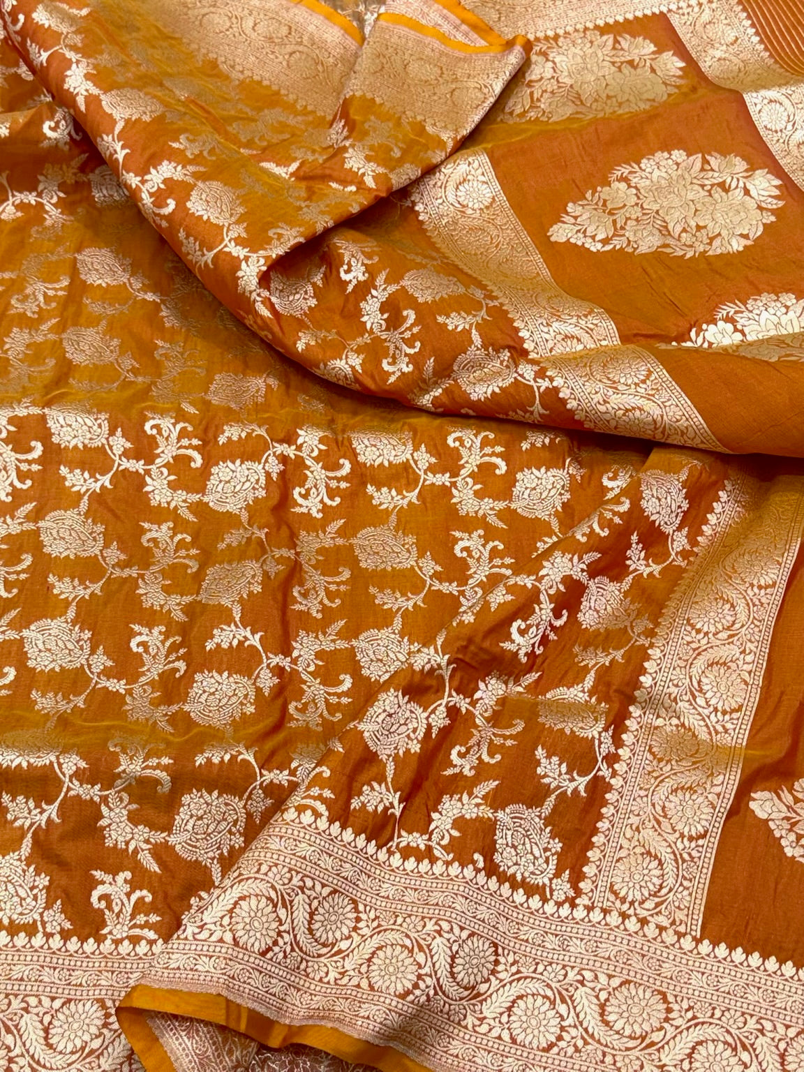 Mustard Yellow Pure Mulberry Katan Silk Handloom Banarasi Saree