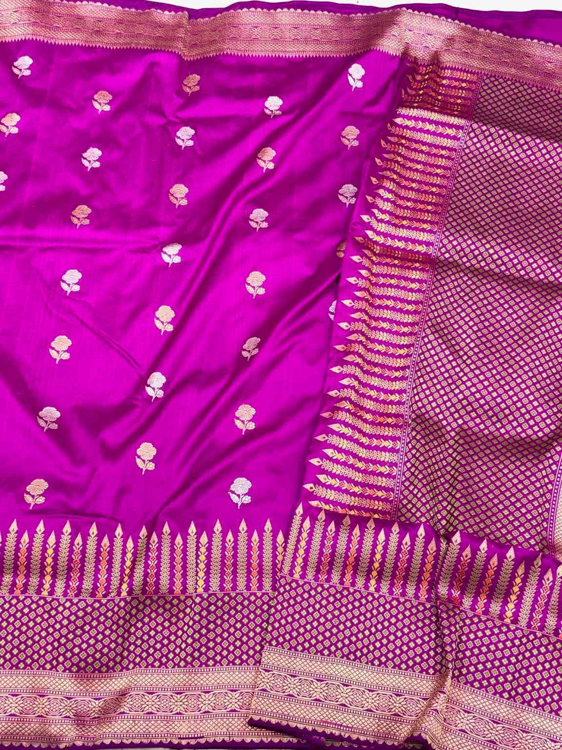 Purple Pure Mulberry Silk & Pure Katan Silk Saree - Handwoven Banarasi Kadhwa Weave Saree