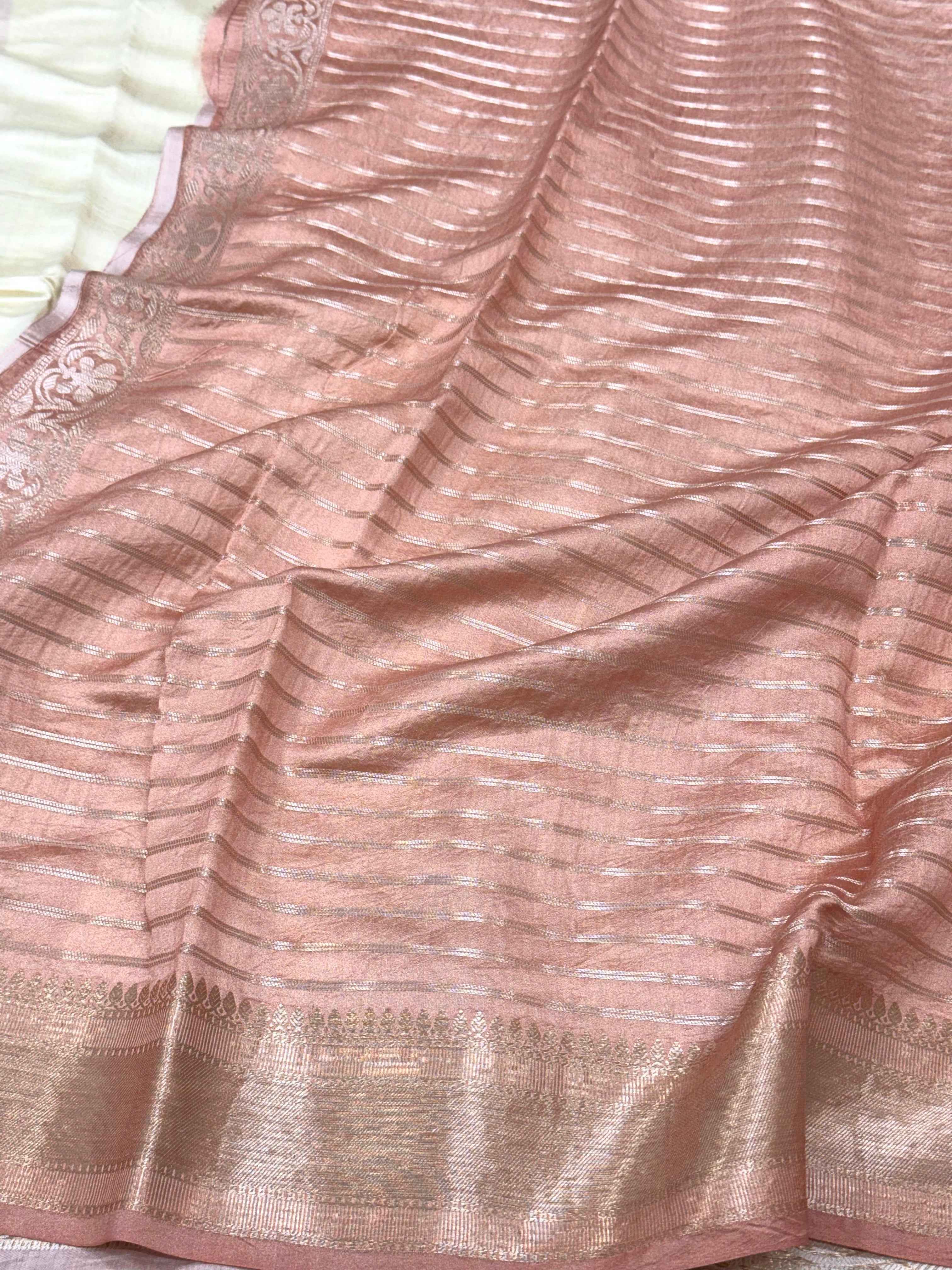 Peach Pink Pure Mulberry Chiniya Silk Lightweight Contemporary Saree
