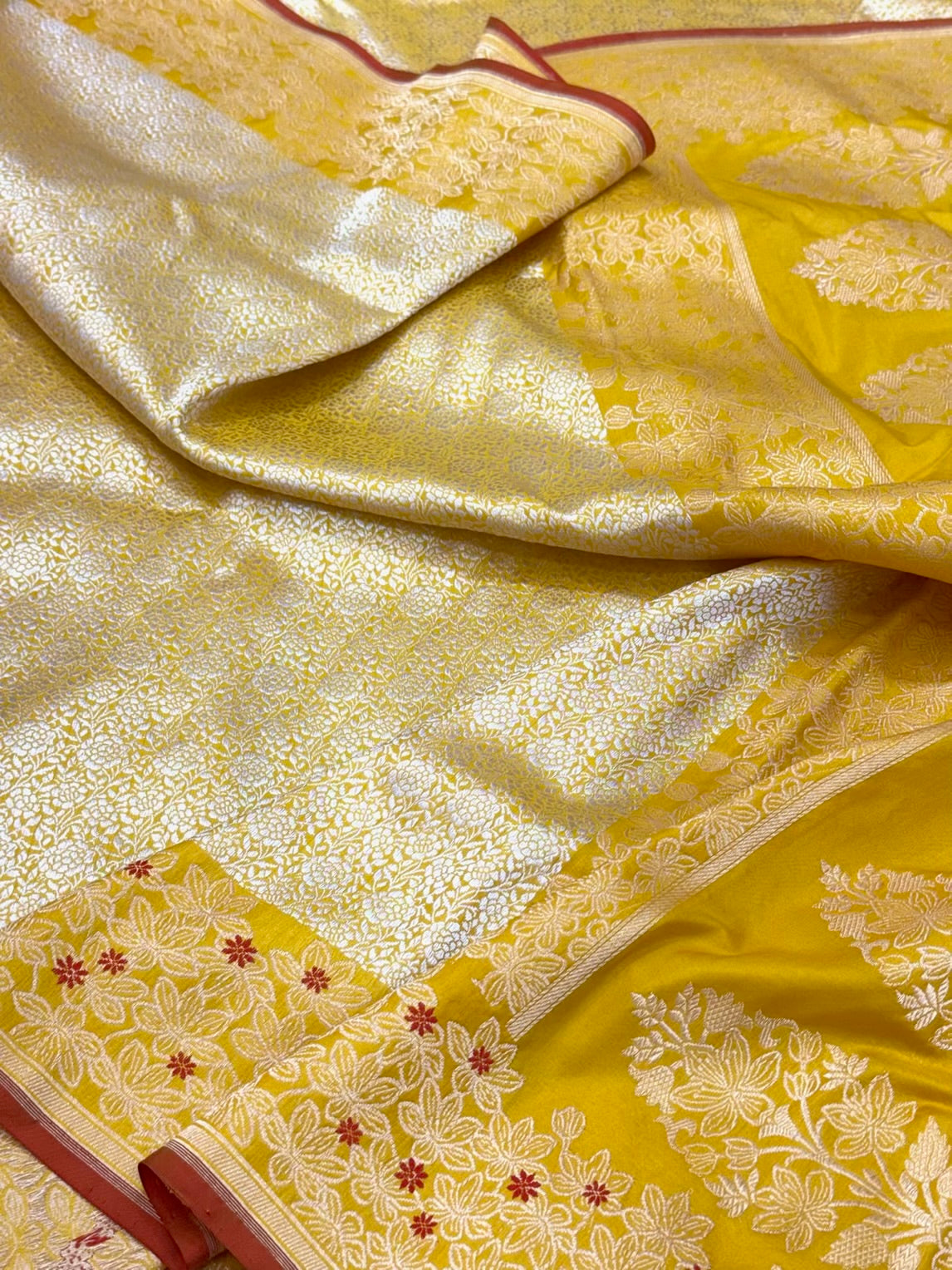 Mustard Yellow Pure Katan Silk Saree - Pure Mulberry Silk Handwoven Banarasi Brocade Saree