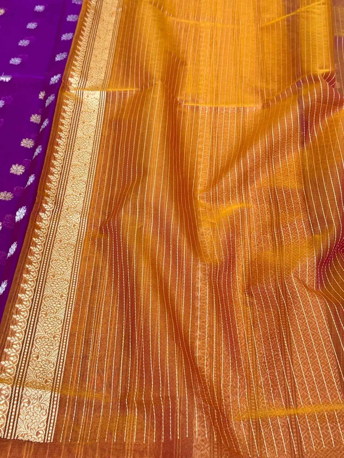 Purple Pure Mulberry Kora Silk Handwoven Banarasi Saree - Modern Drape
